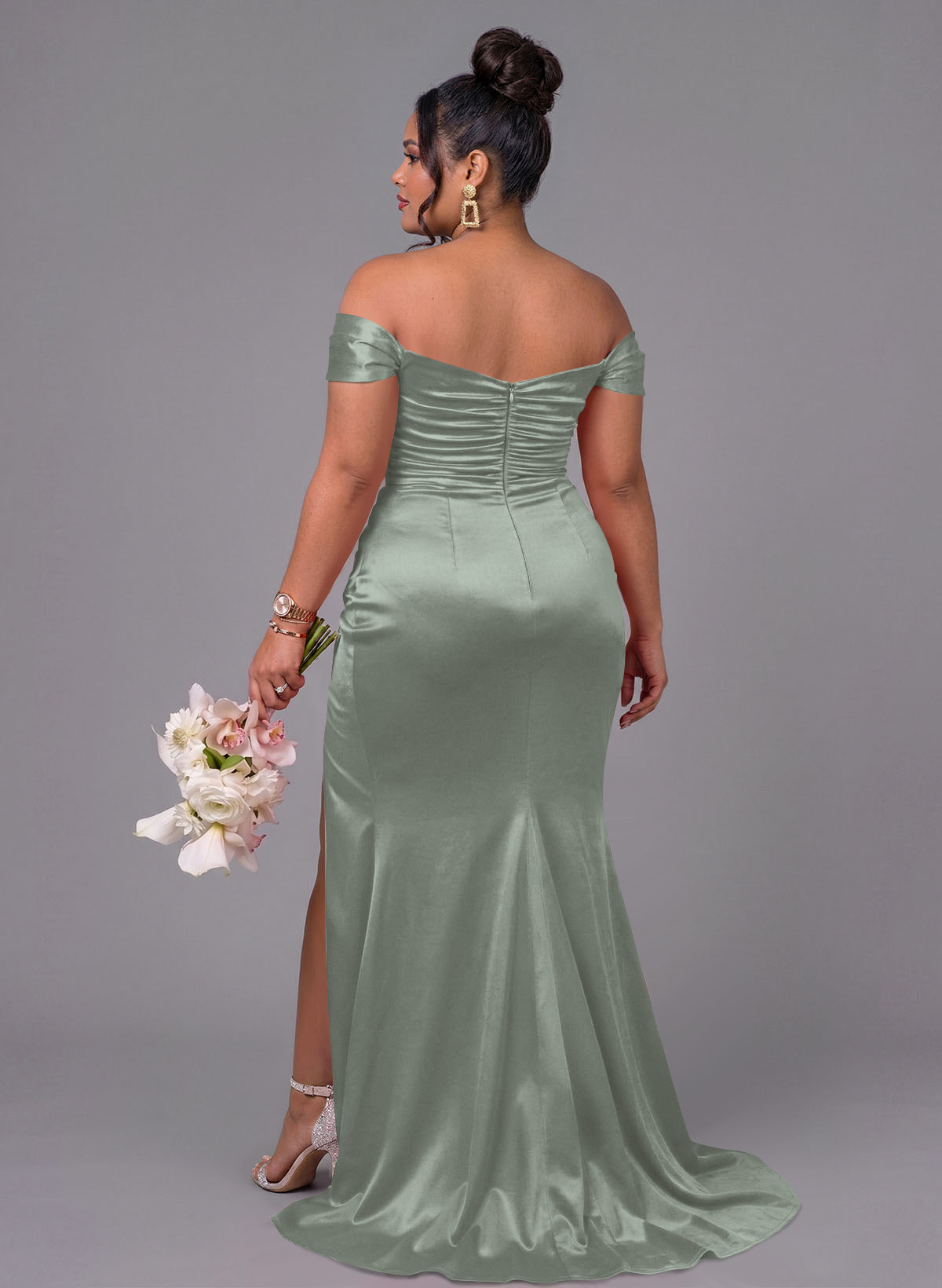 Trumpet/Mermaid Off-The-Shoulder Silk Like Satin Bridesmaid Dresses With Split Front, product image 237