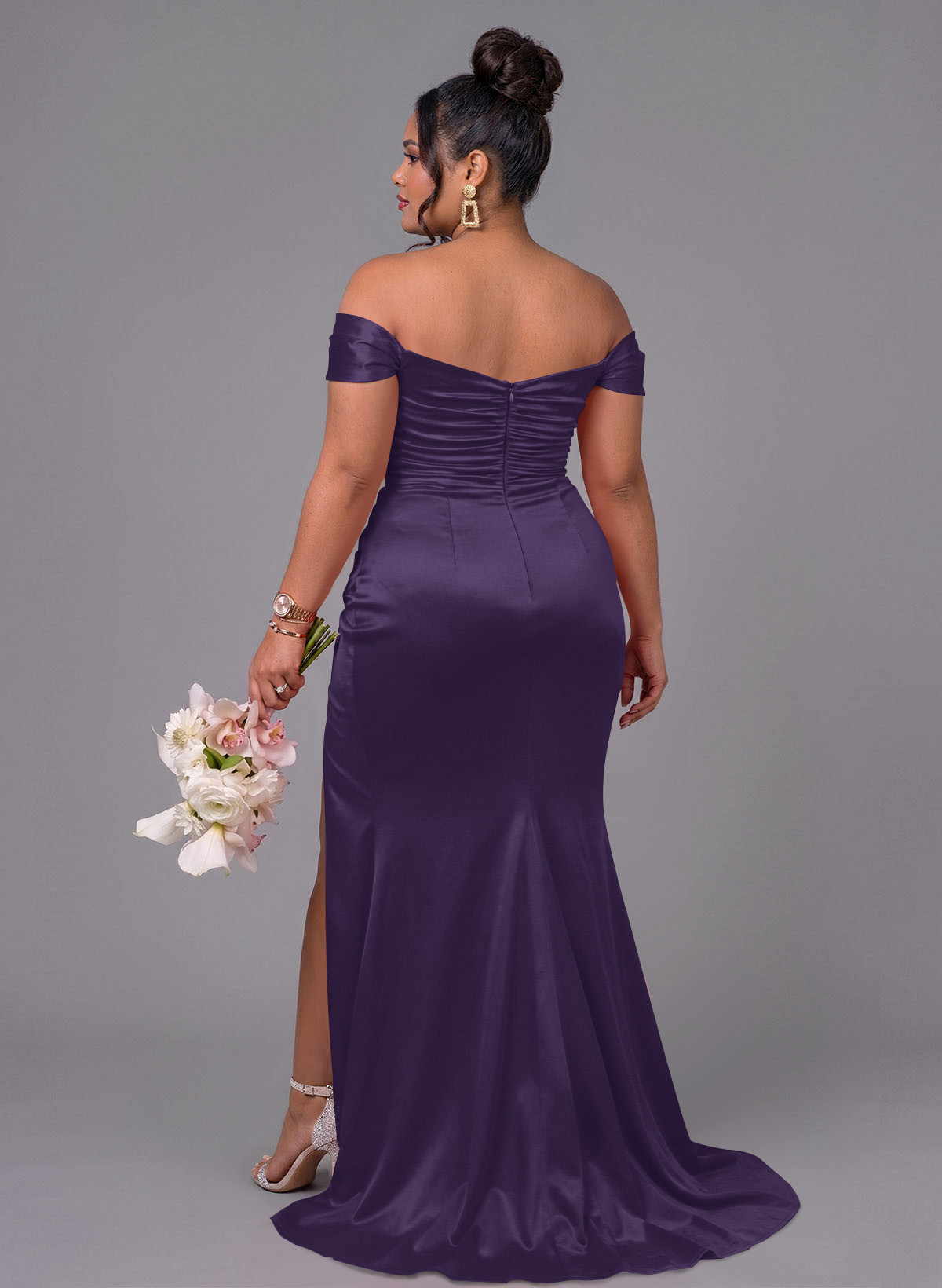 Trumpet/Mermaid Off-The-Shoulder Silk Like Satin Bridesmaid Dresses With Split Front, product image 197