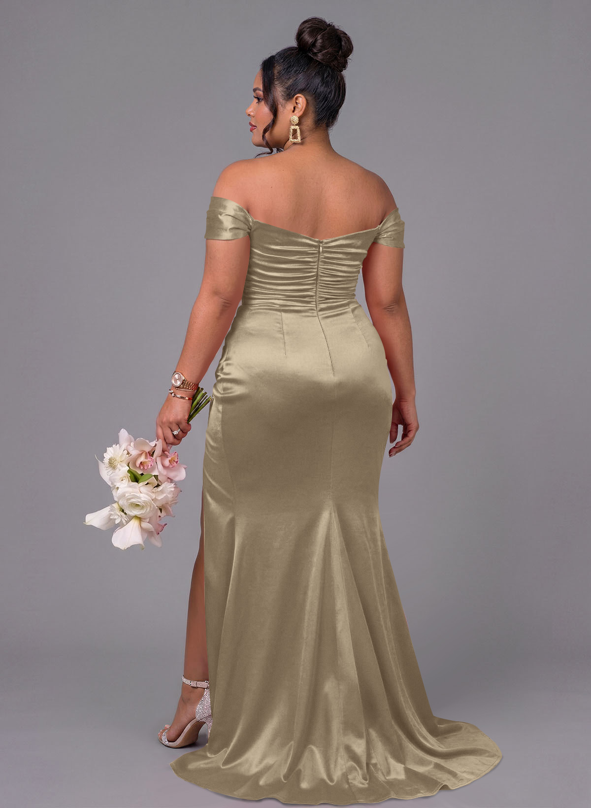 Trumpet/Mermaid Off-The-Shoulder Silk Like Satin Bridesmaid Dresses With Split Front, product image 221