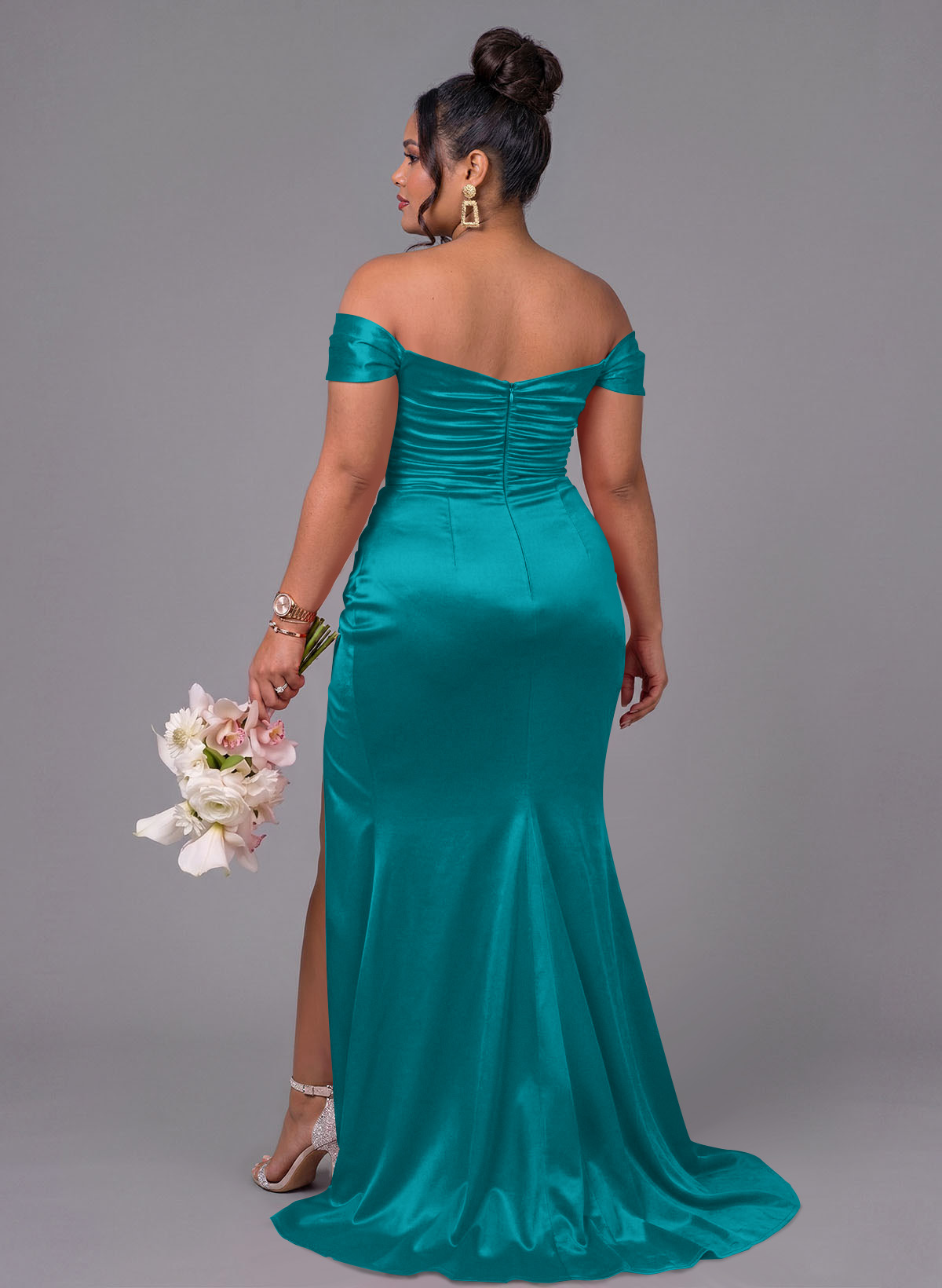 Trumpet/Mermaid Off-The-Shoulder Silk Like Satin Bridesmaid Dresses With Split Front, product image 251