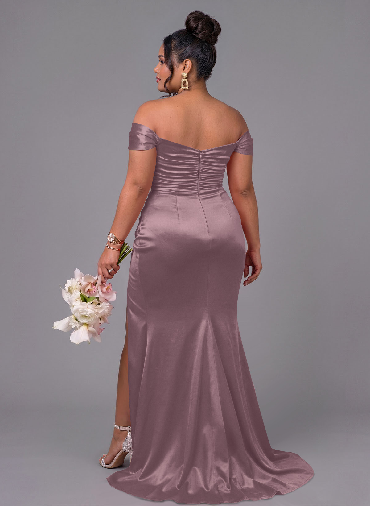 Trumpet/Mermaid Off-The-Shoulder Silk Like Satin Bridesmaid Dresses With Split Front, product image 189