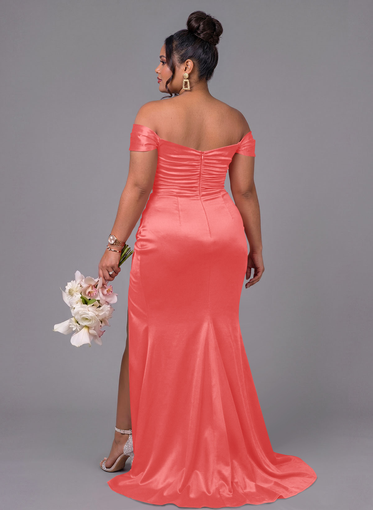 Trumpet/Mermaid Off-The-Shoulder Silk Like Satin Bridesmaid Dresses With Split Front, product image 173