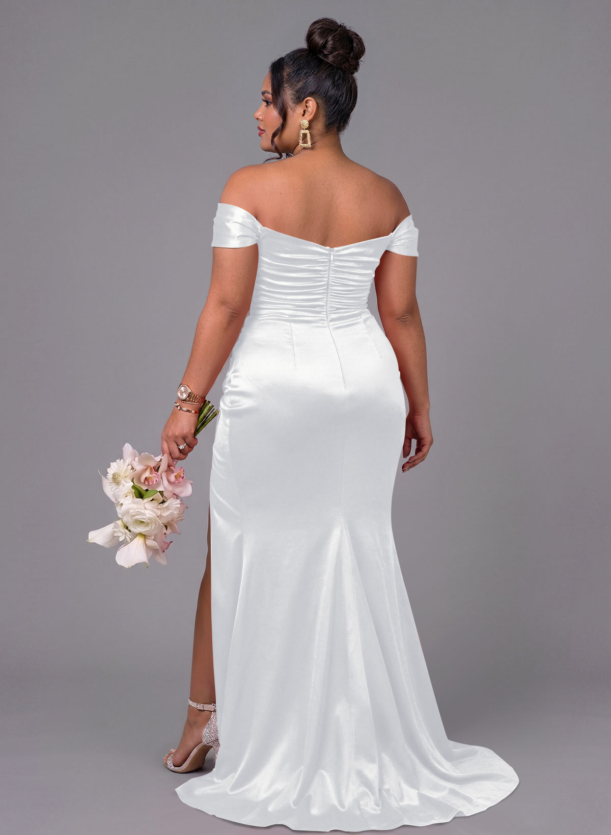 Trumpet/Mermaid Off-The-Shoulder Silk Like Satin Bridesmaid Dresses With Split Front, product image 233