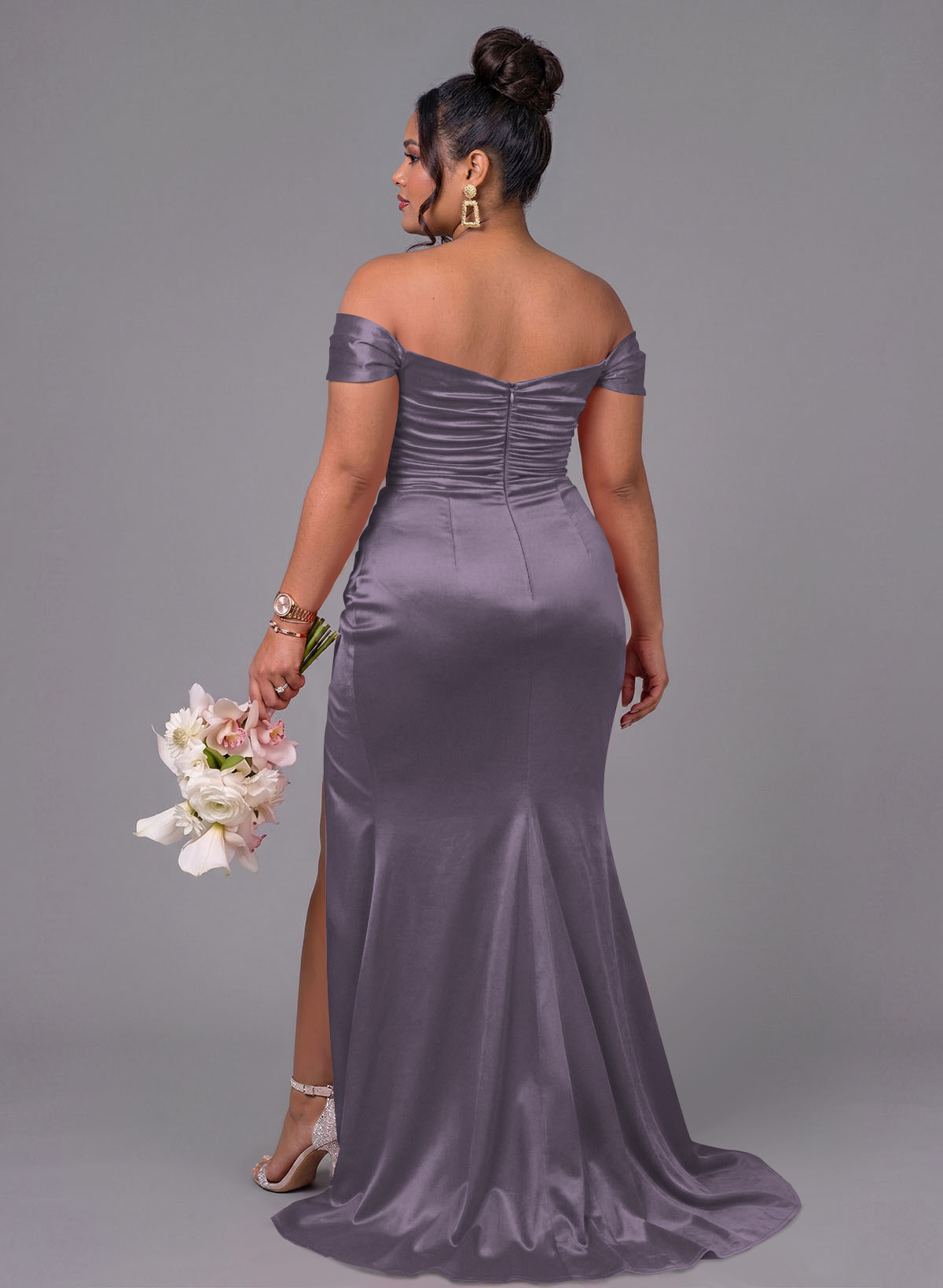 Trumpet/Mermaid Off-The-Shoulder Silk Like Satin Bridesmaid Dresses With Split Front, product image 187