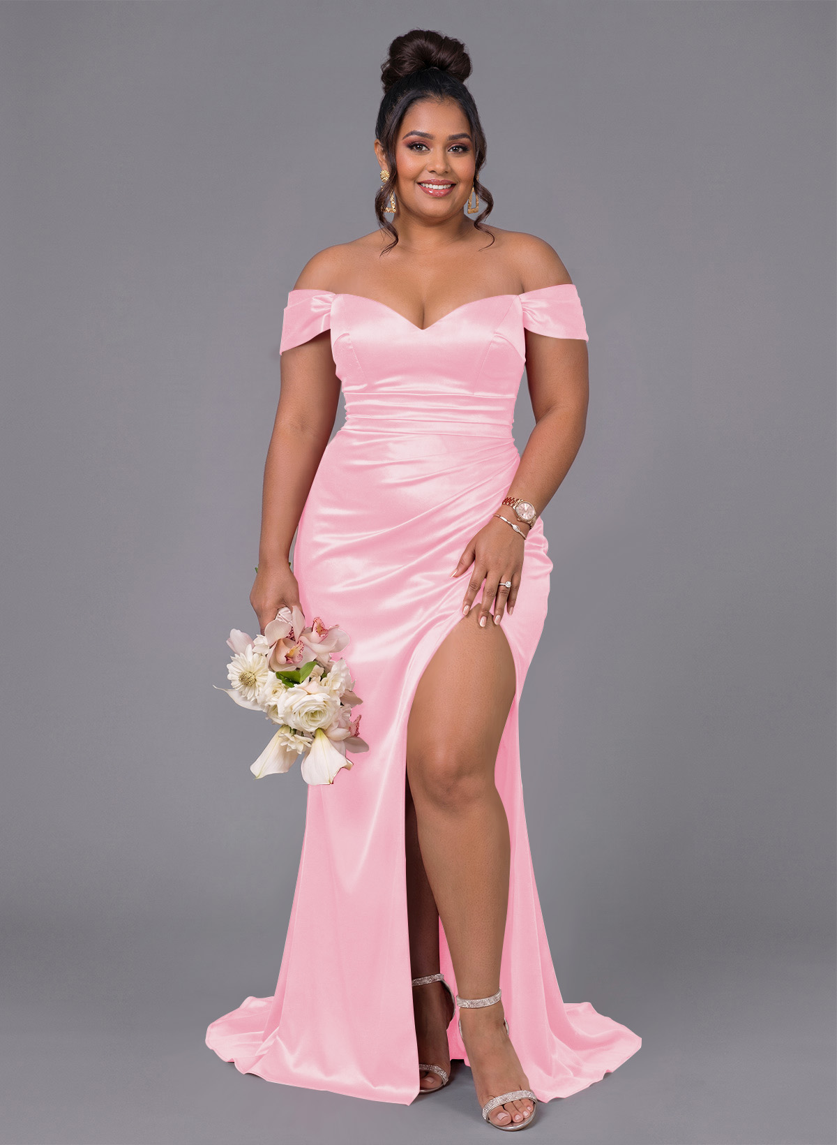 Trumpet/Mermaid Off-The-Shoulder Silk Like Satin Bridesmaid Dresses With Split Front, product image 182
