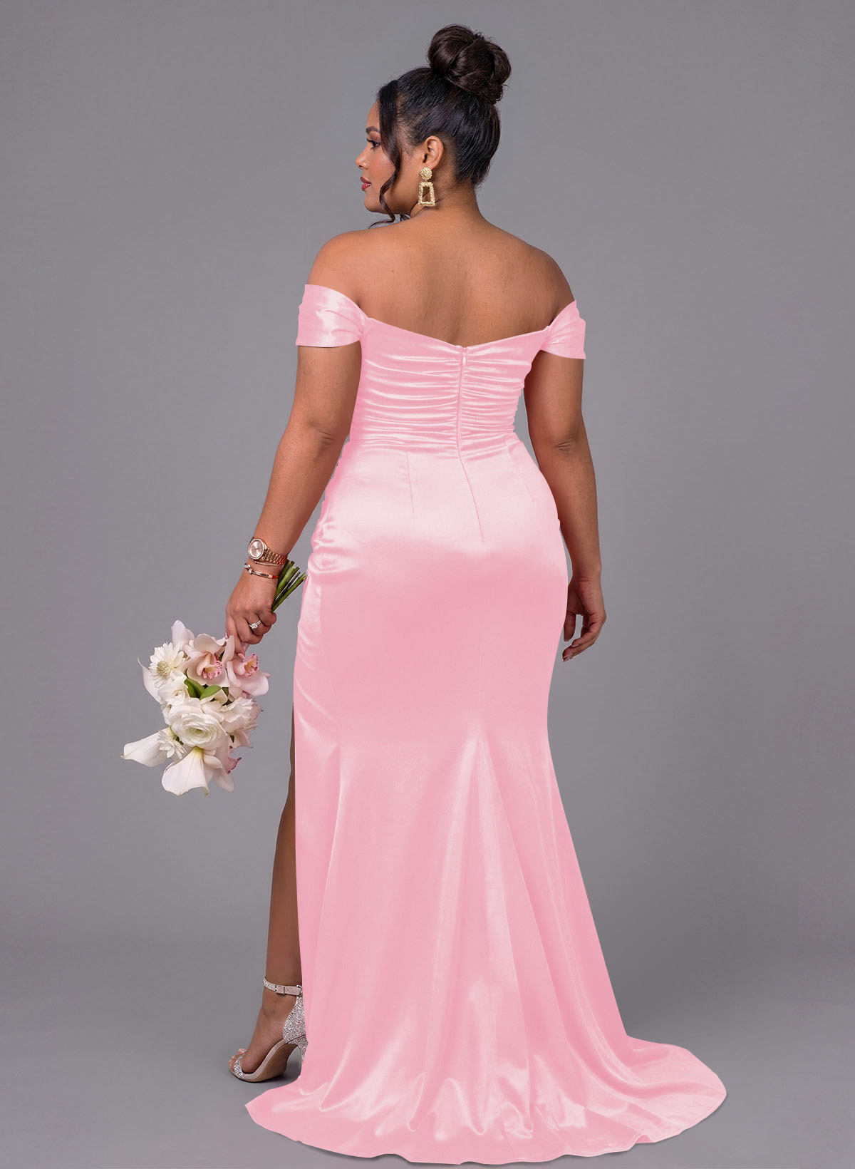 Trumpet/Mermaid Off-The-Shoulder Silk Like Satin Bridesmaid Dresses With Split Front, product image 183