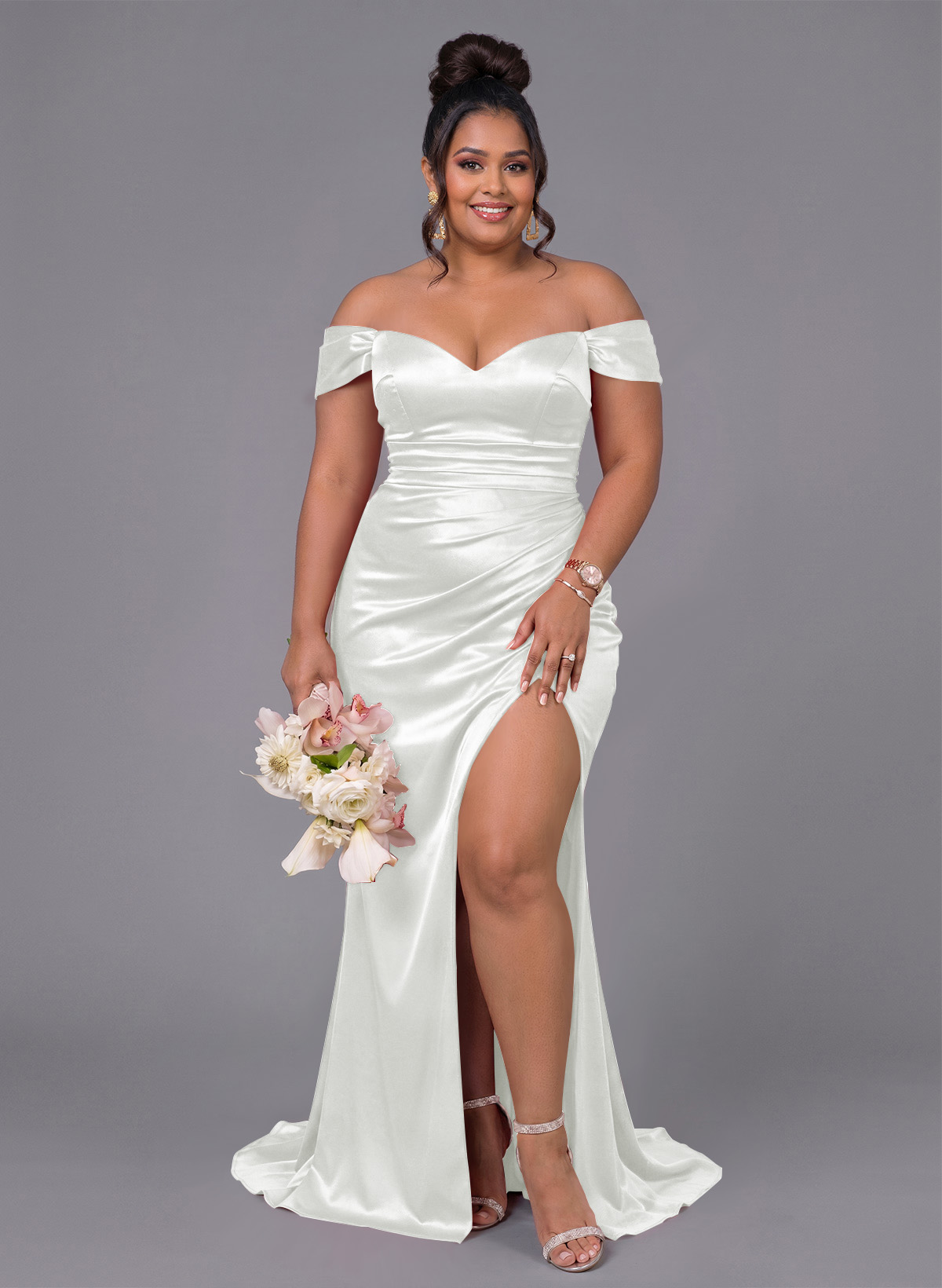 Trumpet/Mermaid Off-The-Shoulder Silk Like Satin Bridesmaid Dresses With Split Front, product image 230