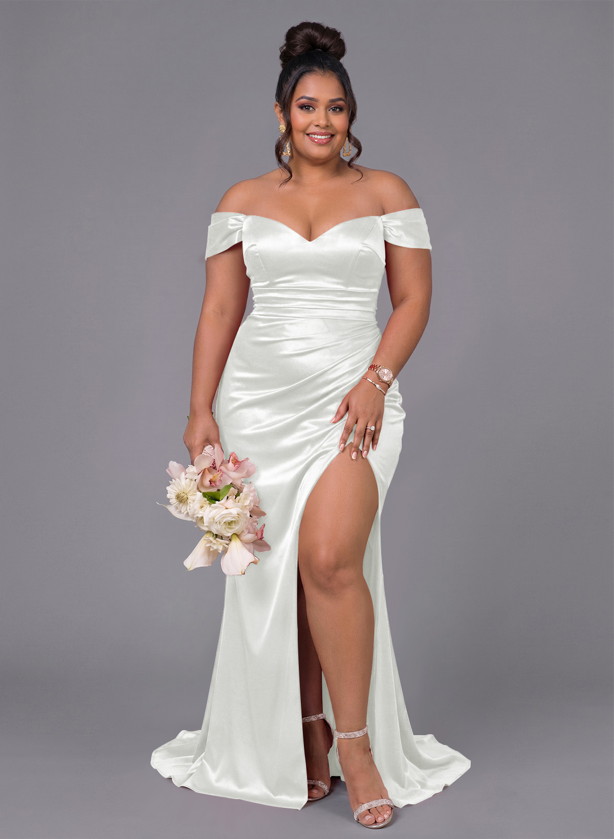 Trumpet/Mermaid Off-The-Shoulder Silk Like Satin Bridesmaid Dresses With Split Front, product image 230