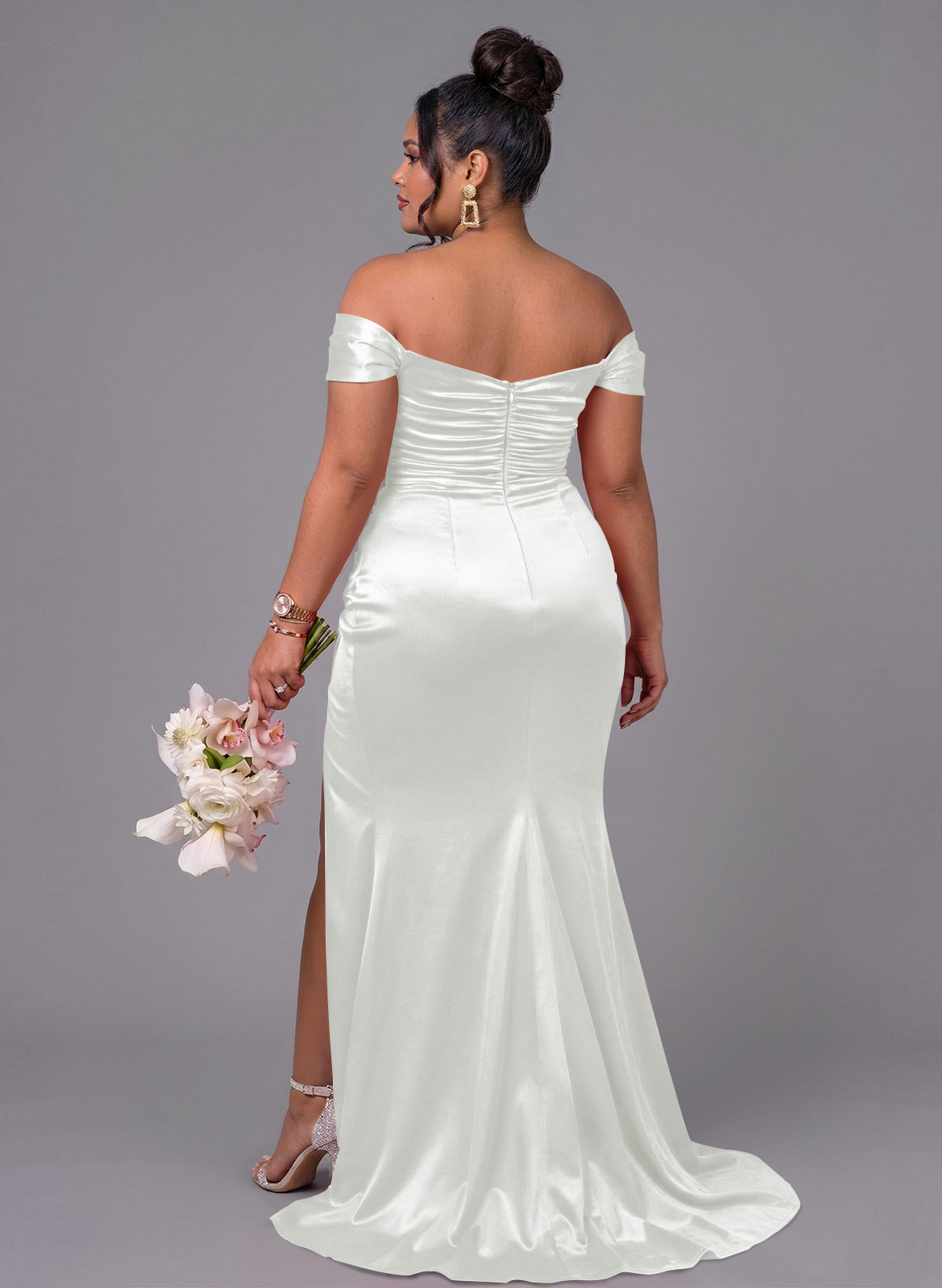 Trumpet/Mermaid Off-The-Shoulder Silk Like Satin Bridesmaid Dresses With Split Front, product image 231
