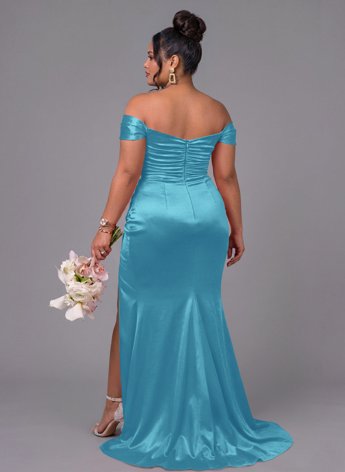 Trumpet/Mermaid Off-The-Shoulder Silk Like Satin Bridesmaid Dresses With Split Front, product image 165