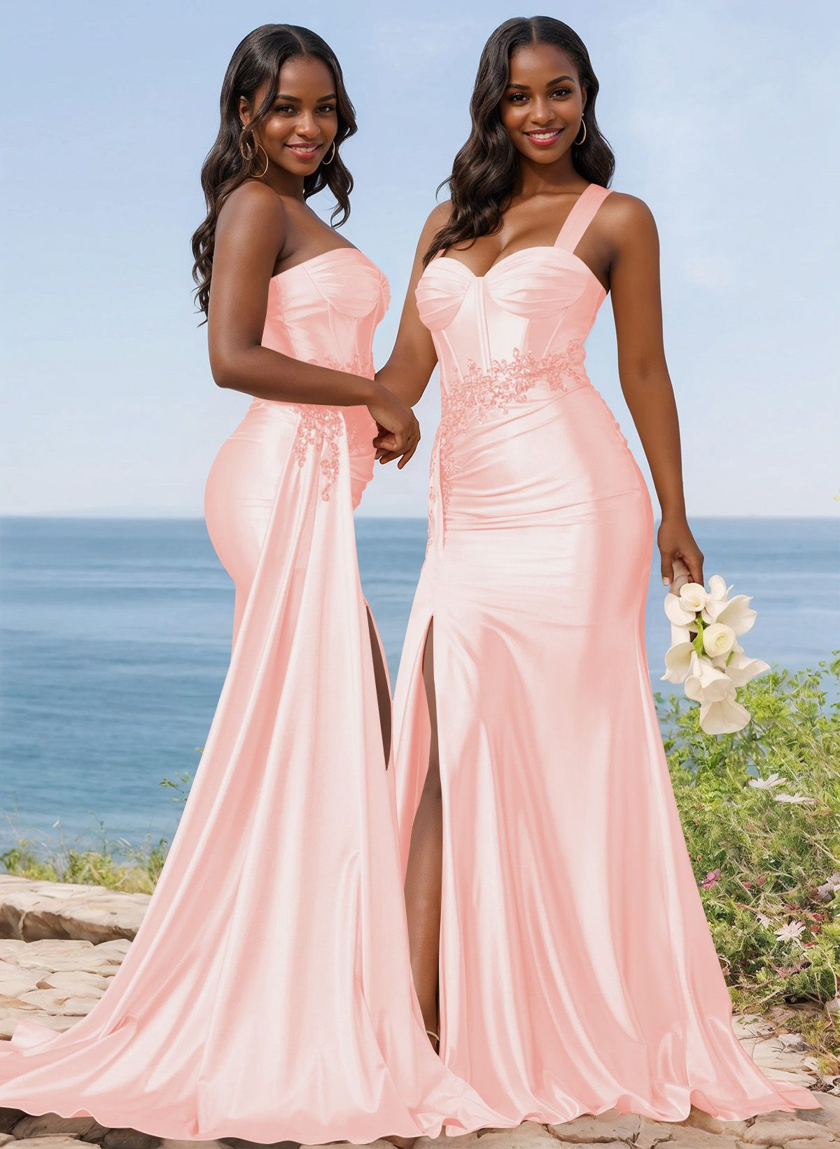 Trumpet/Mermaid Silk Like Satin Bridesmaid Dresses With High Split, product image 22