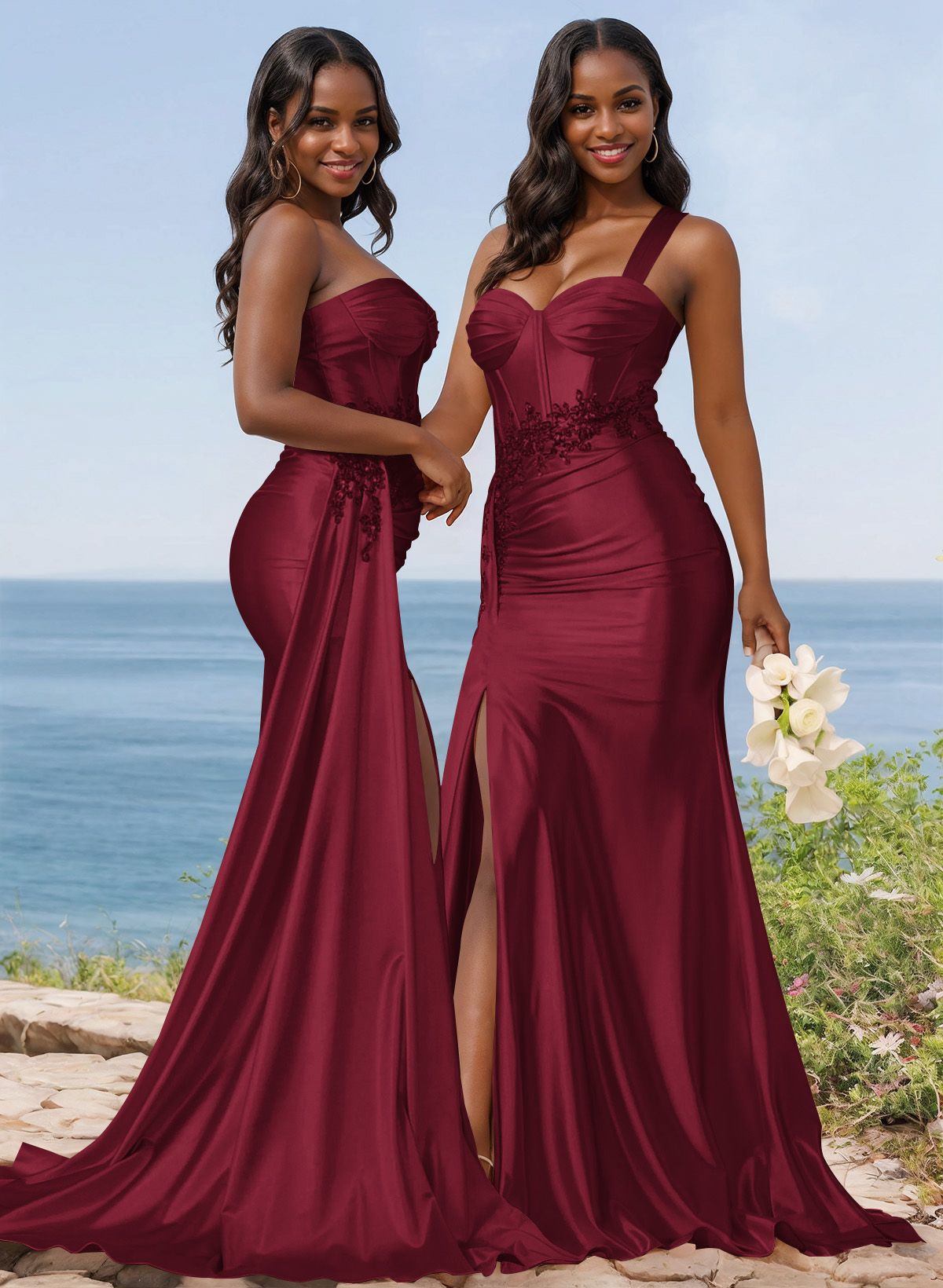 Trumpet/Mermaid Silk Like Satin Bridesmaid Dresses With High Split, product image 12