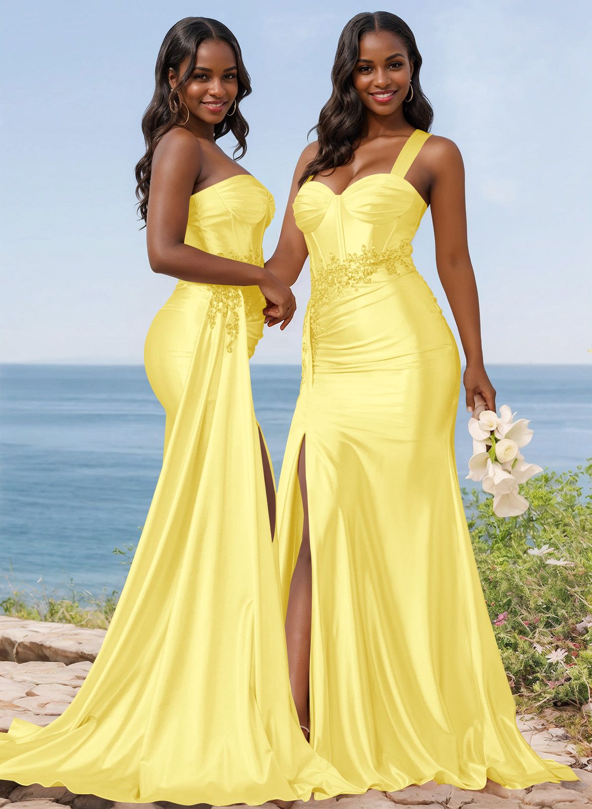 Trumpet/Mermaid Silk Like Satin Bridesmaid Dresses With High Split, product image 56