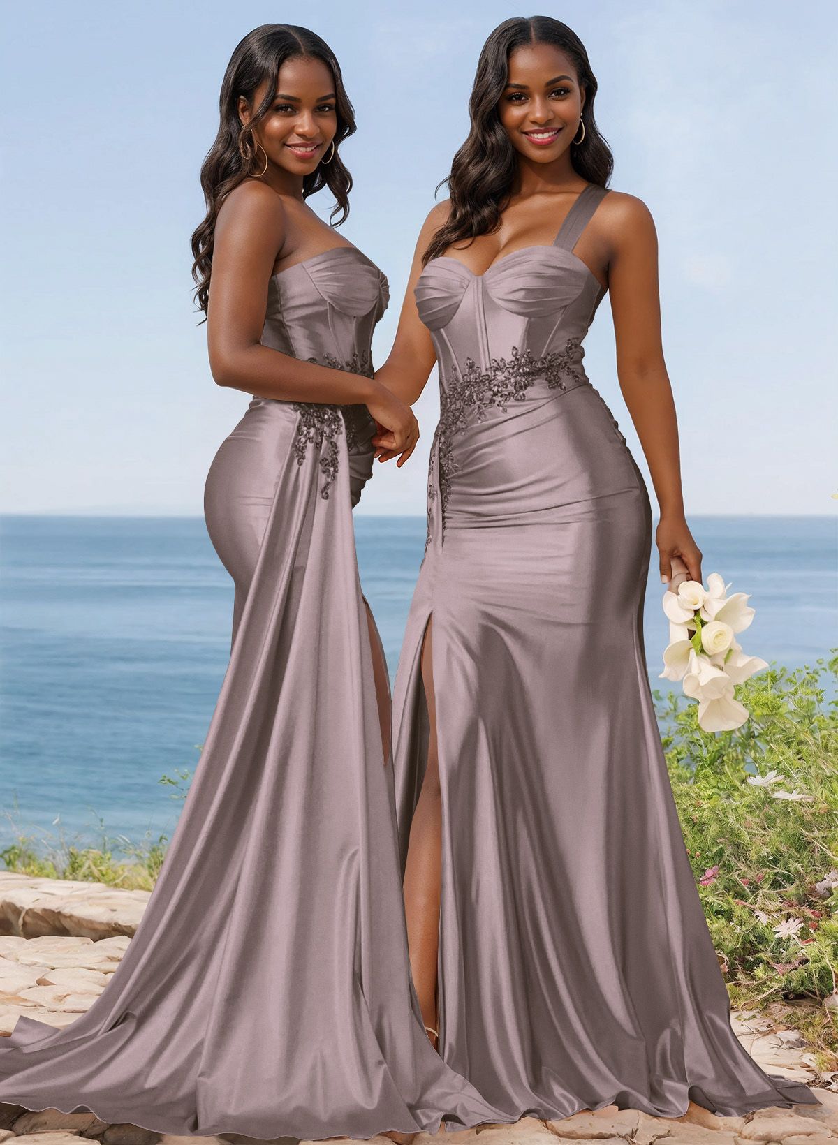 Trumpet/Mermaid Silk Like Satin Bridesmaid Dresses With High Split, product image 36
