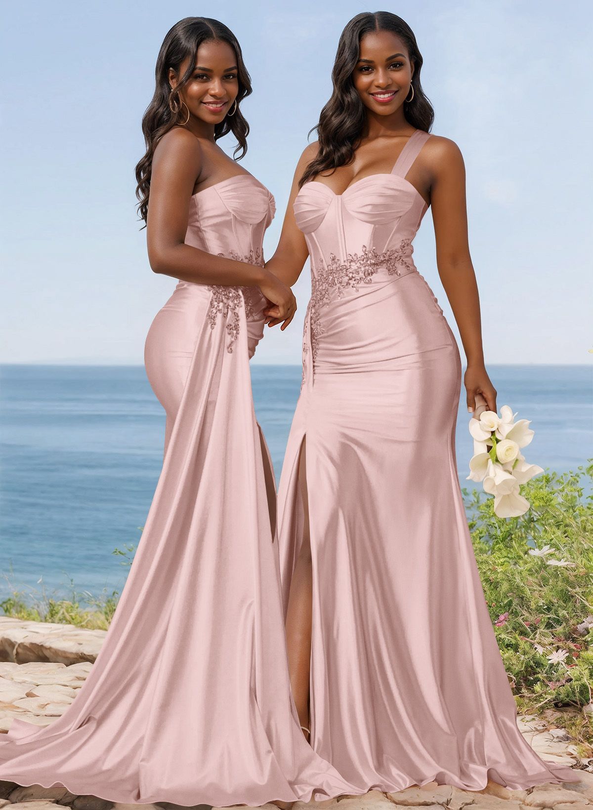 Trumpet/Mermaid Silk Like Satin Bridesmaid Dresses With High Split, product image 8