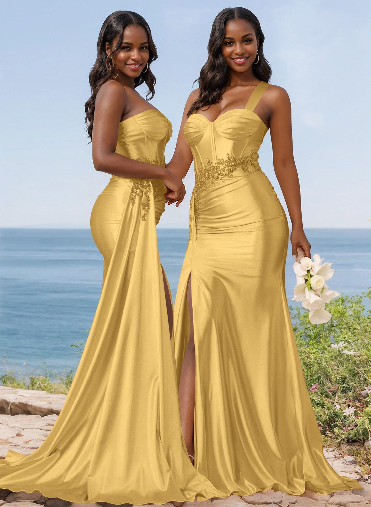 Trumpet/Mermaid Silk Like Satin Bridesmaid Dresses With High Split, product image 74