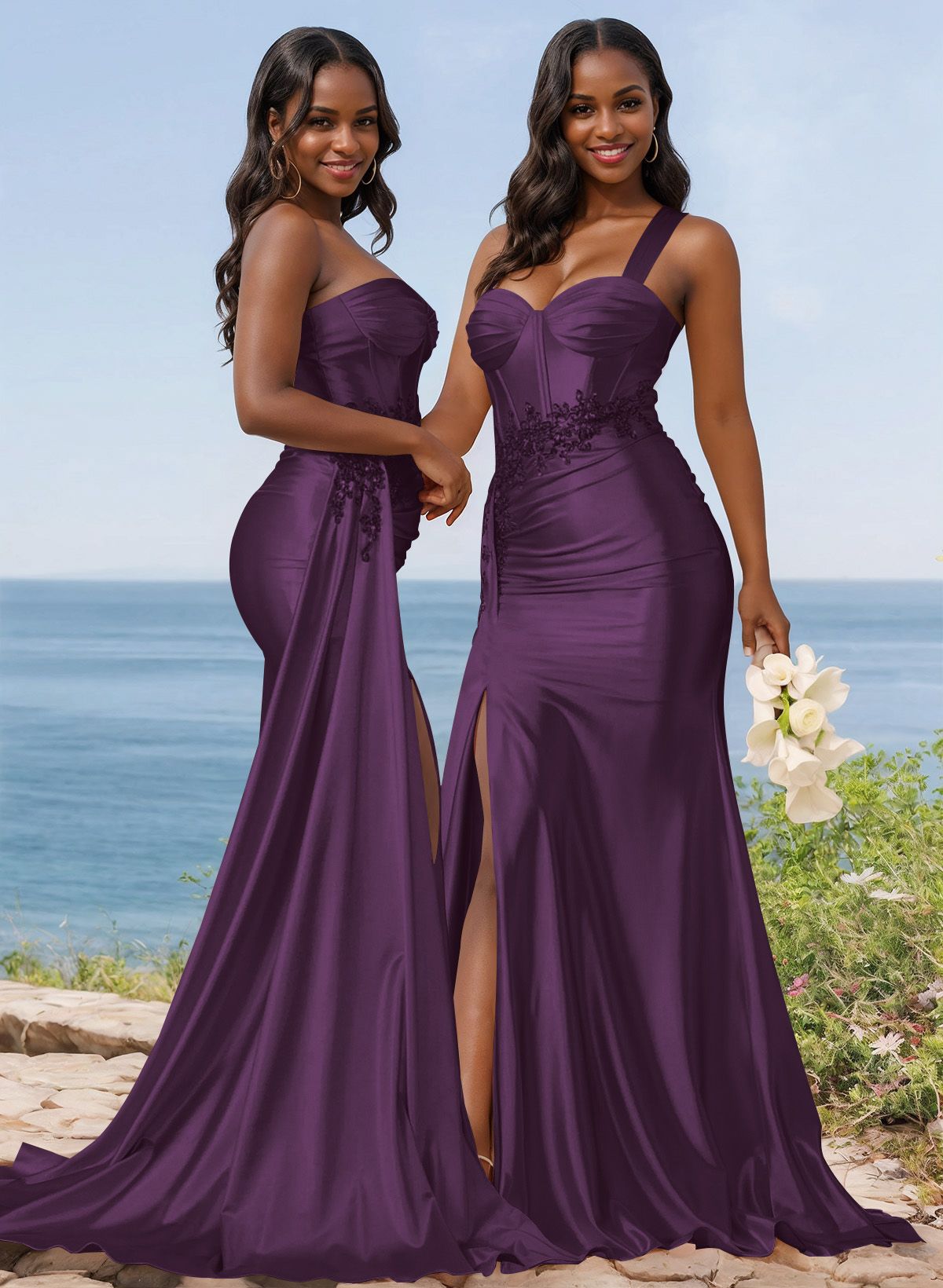 Trumpet/Mermaid Silk Like Satin Bridesmaid Dresses With High Split, product image 38