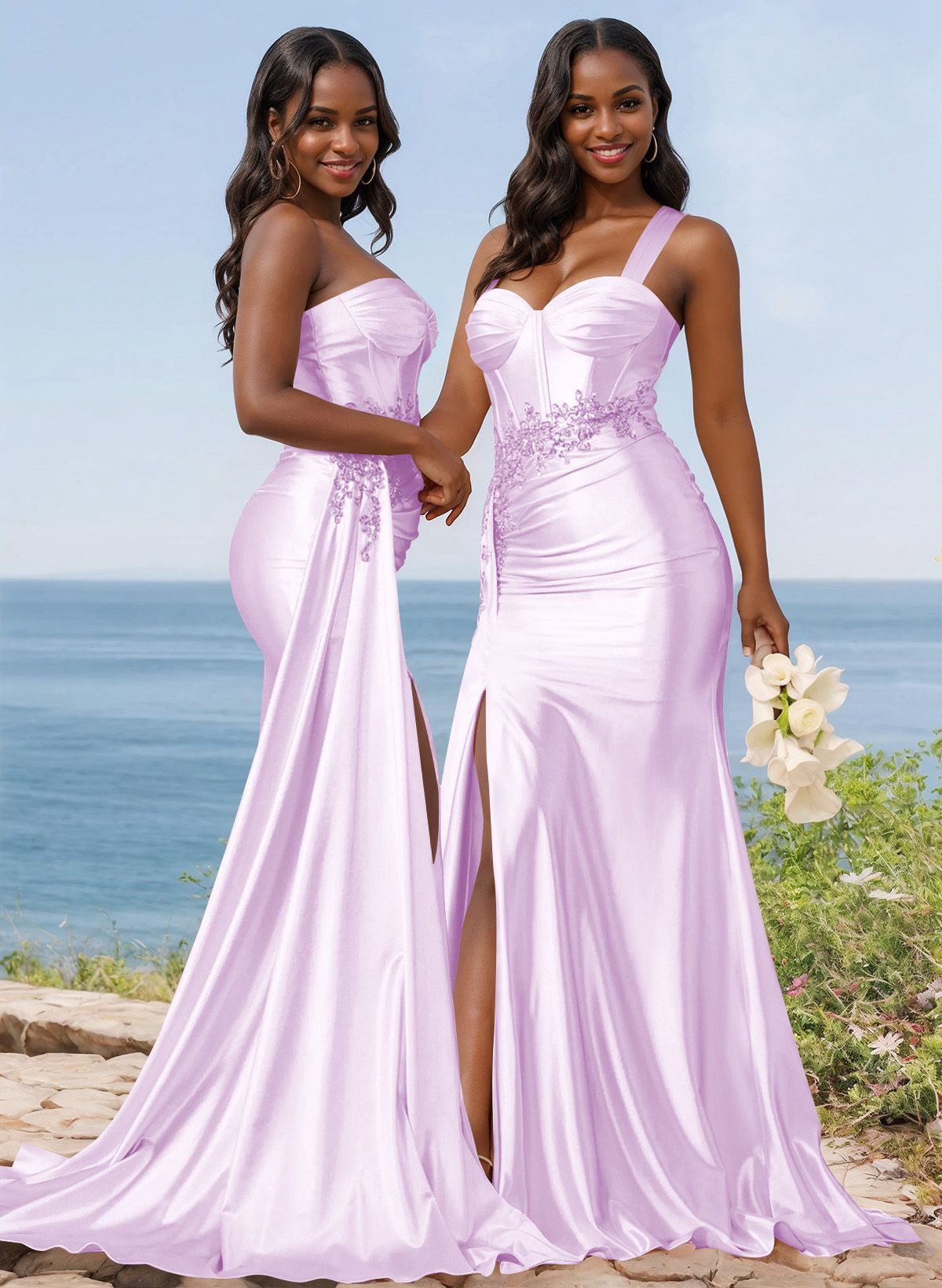 Trumpet/Mermaid Silk Like Satin Bridesmaid Dresses With High Split, product image 34