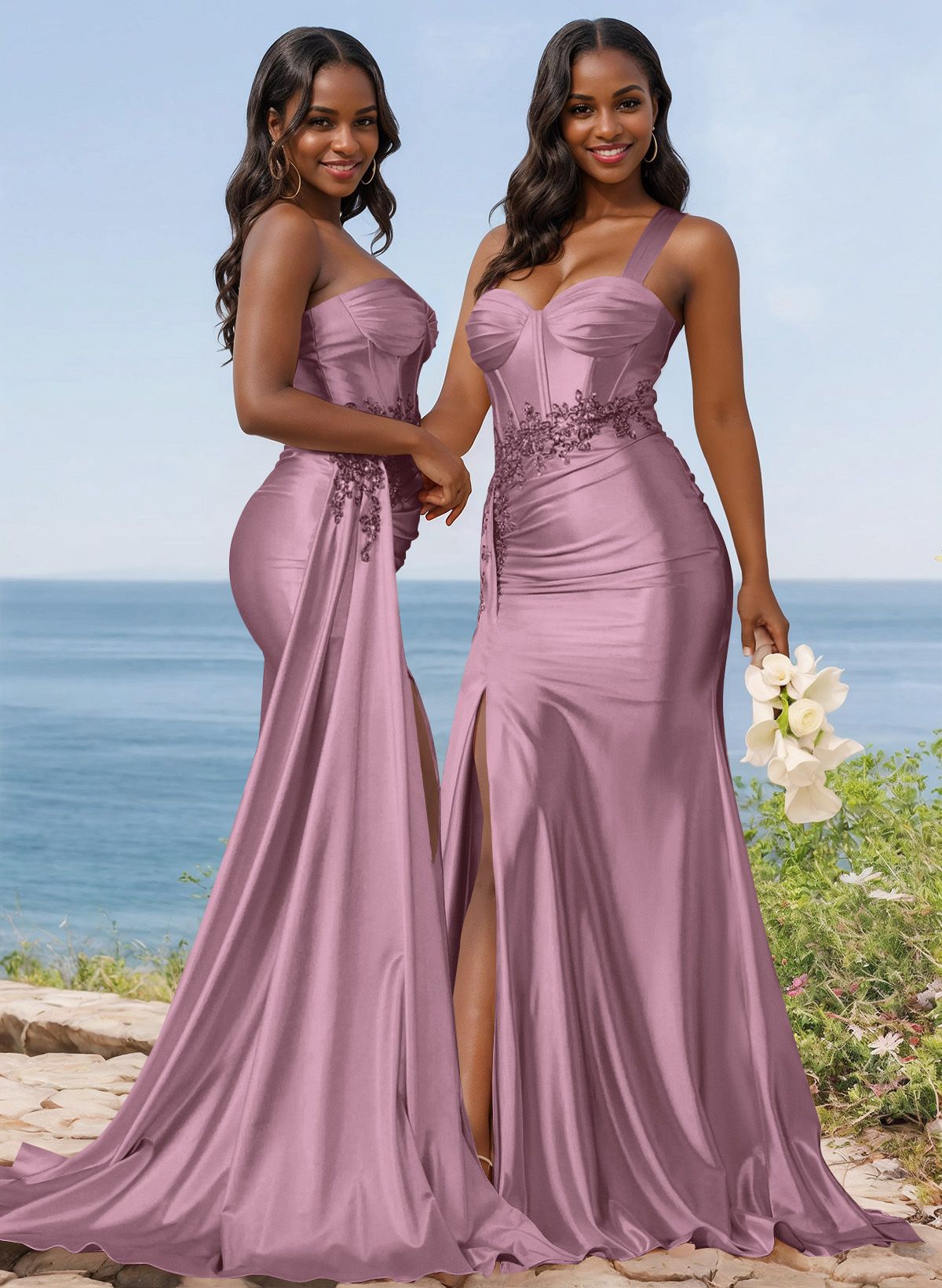 Trumpet/Mermaid Silk Like Satin Bridesmaid Dresses With High Split, product image 66
