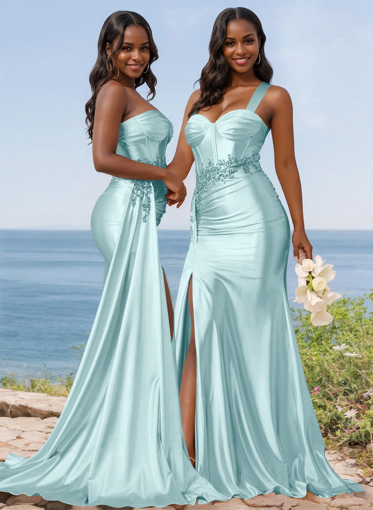 Trumpet/Mermaid Silk Like Satin Bridesmaid Dresses With High Split, product image 78
