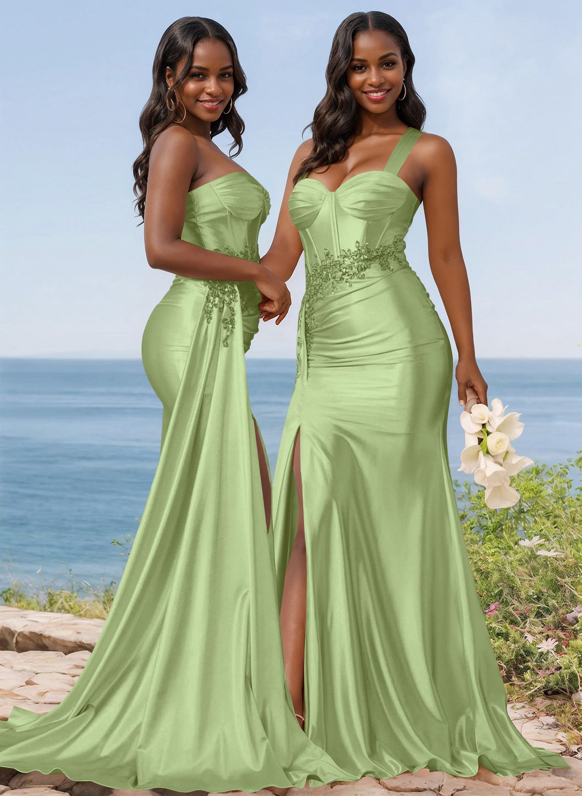 Trumpet/Mermaid Silk Like Satin Bridesmaid Dresses With High Split, product image 102
