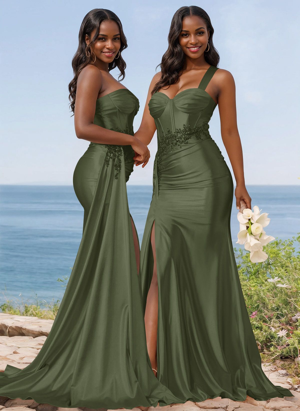 Trumpet/Mermaid Silk Like Satin Bridesmaid Dresses With High Split, product image 96