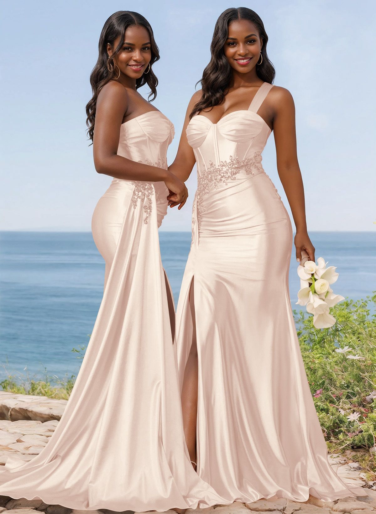 Trumpet/Mermaid Silk Like Satin Bridesmaid Dresses With High Split, product image 40