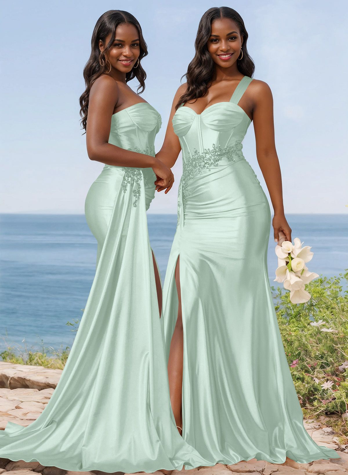 Trumpet/Mermaid Silk Like Satin Bridesmaid Dresses With High Split, product image 86