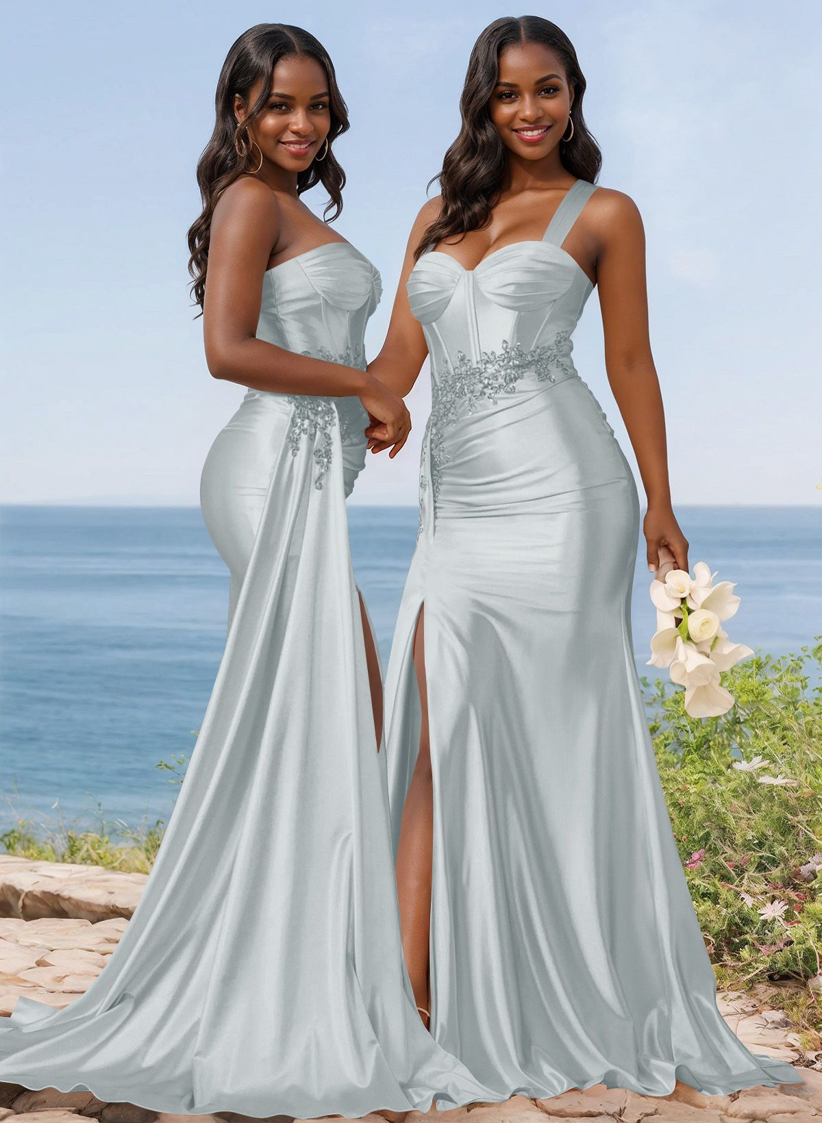 Trumpet/Mermaid Silk Like Satin Bridesmaid Dresses With High Split, product image 30