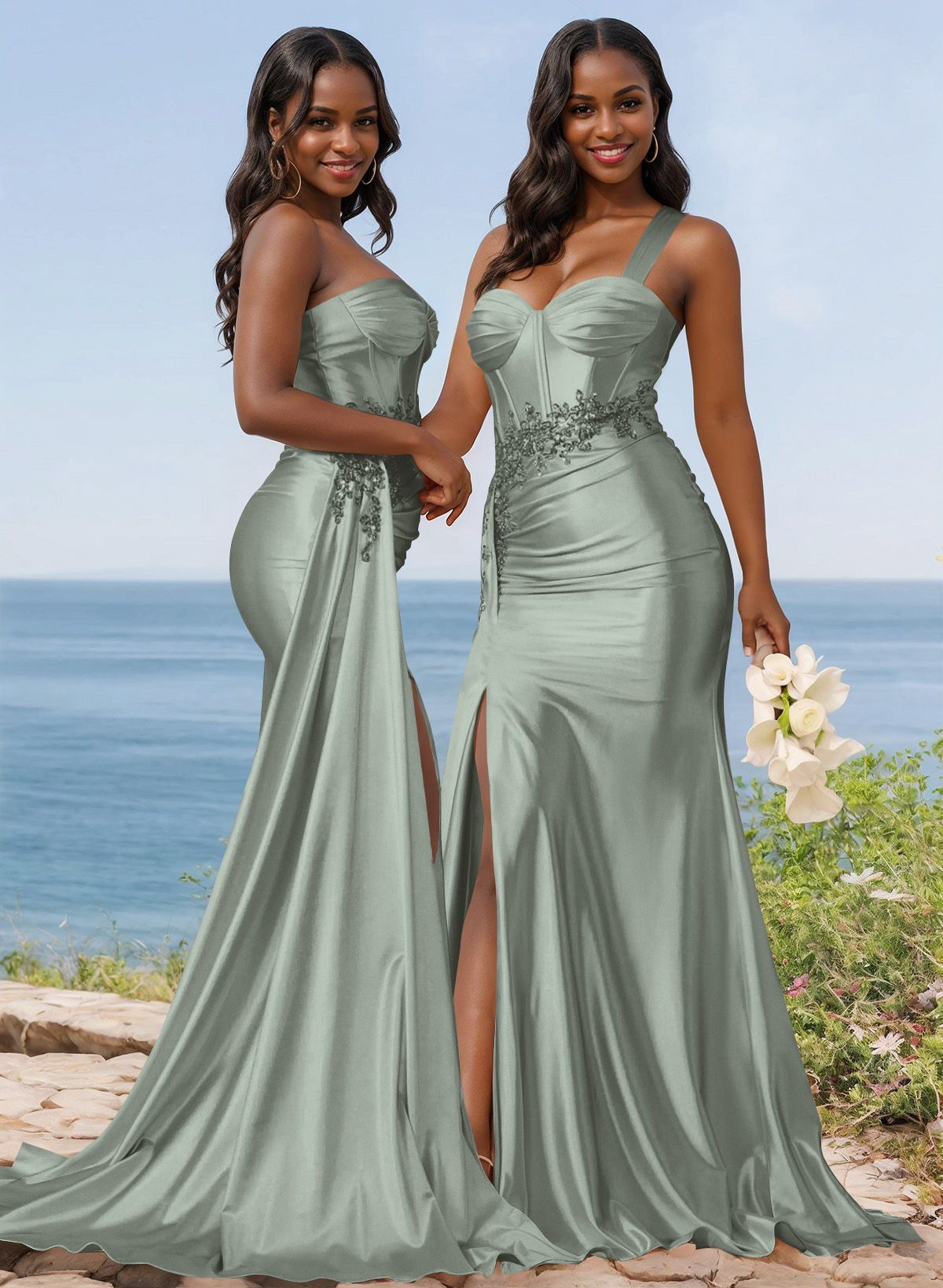 Trumpet/Mermaid Silk Like Satin Bridesmaid Dresses With High Split, product image 46