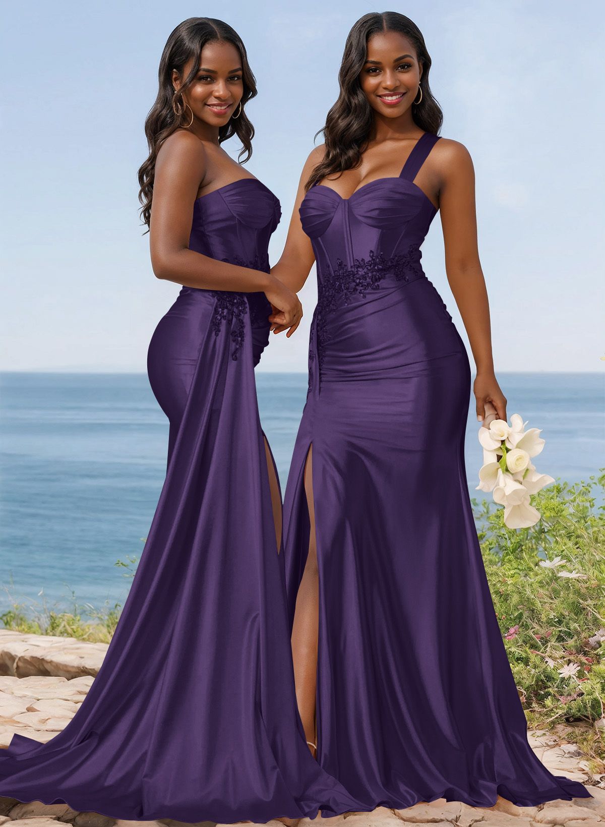 Trumpet/Mermaid Silk Like Satin Bridesmaid Dresses With High Split, product image 70