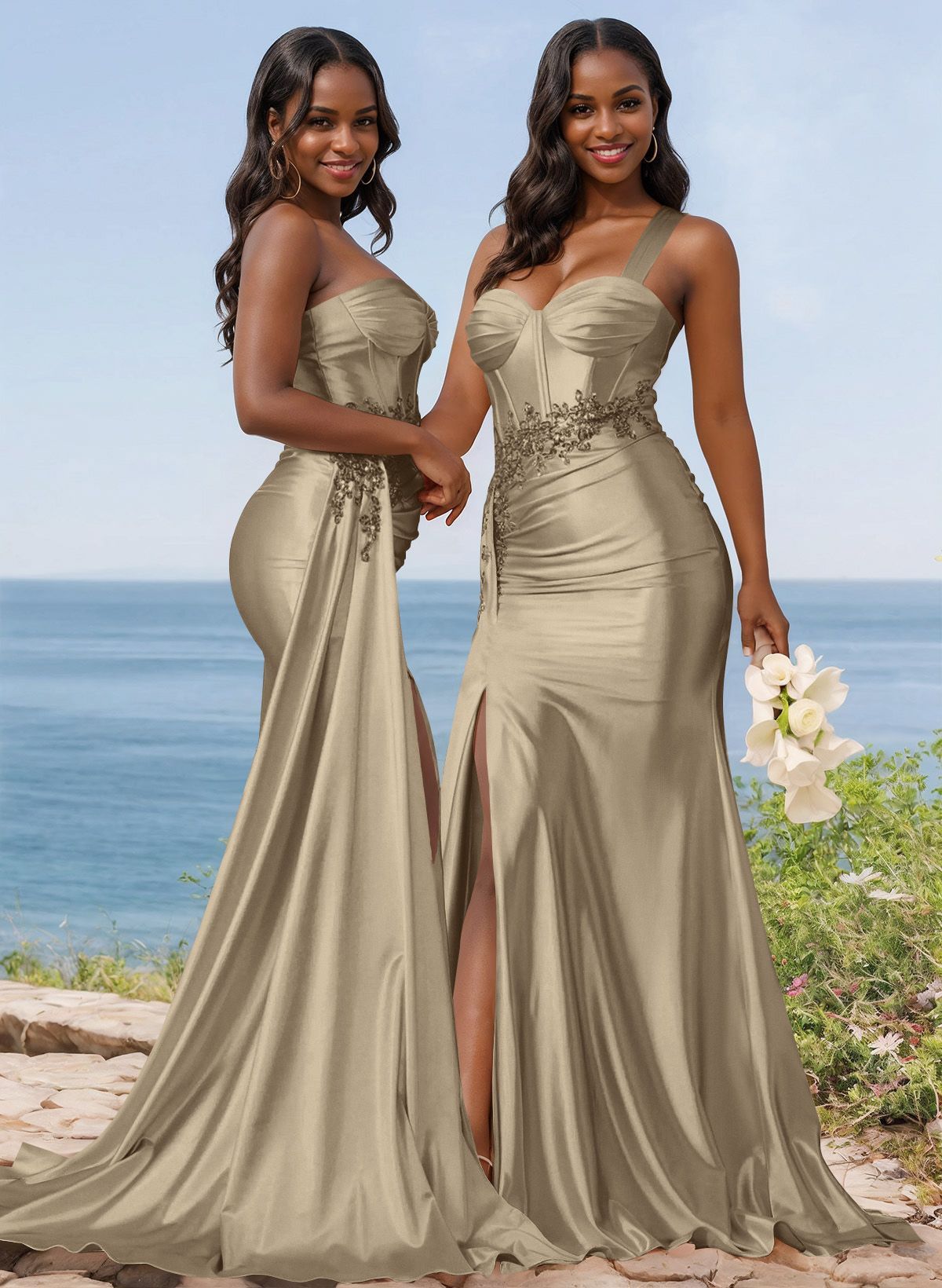 Trumpet/Mermaid Silk Like Satin Bridesmaid Dresses With High Split, product image 62