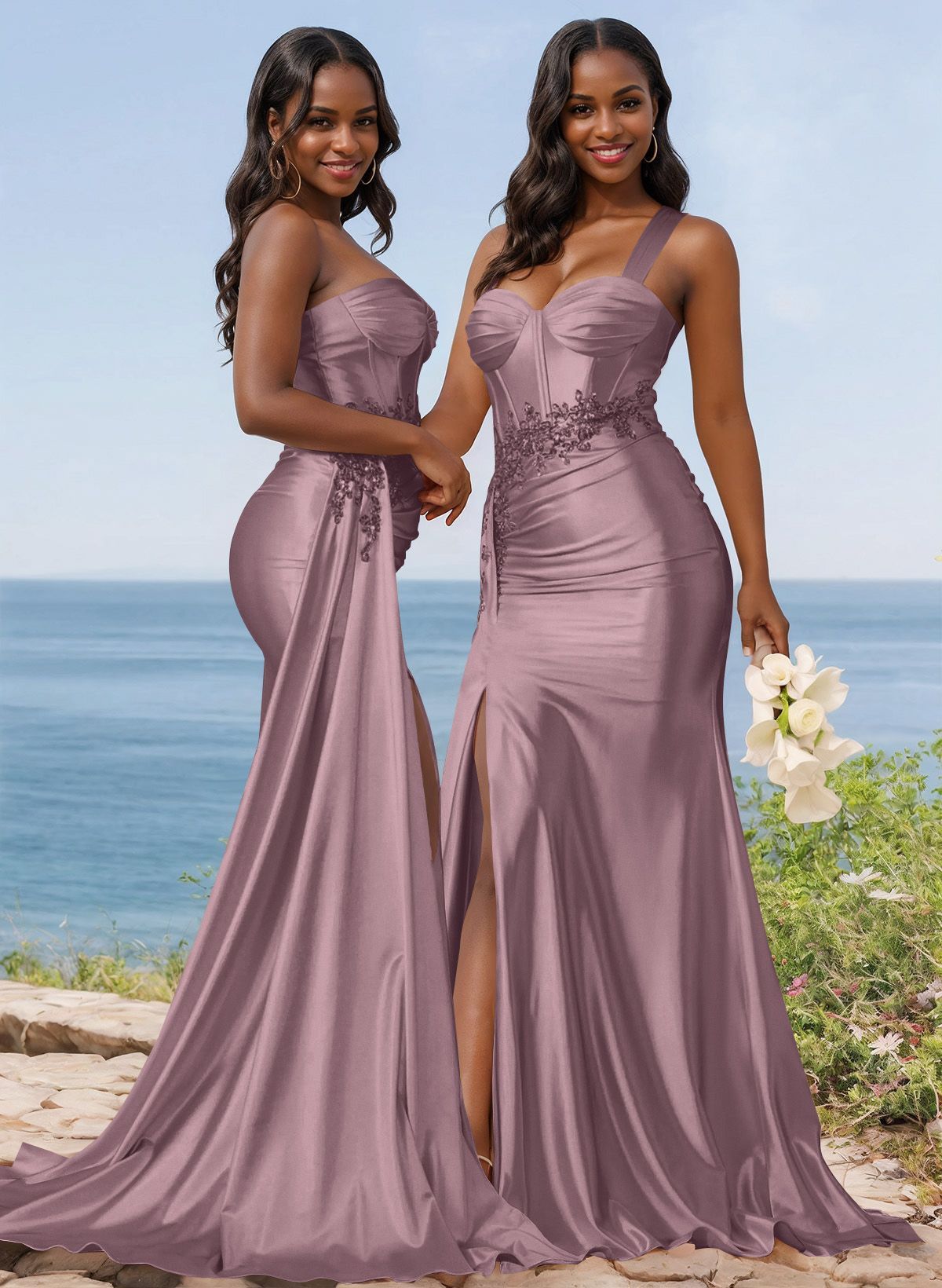 Trumpet/Mermaid Silk Like Satin Bridesmaid Dresses With High Split, product image 42