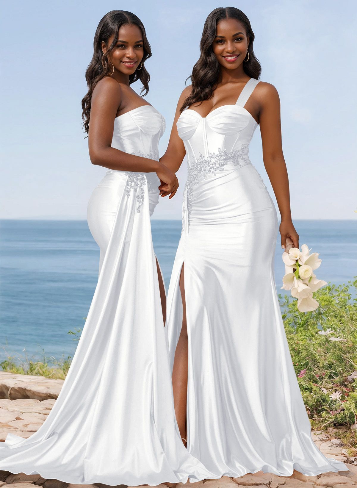 Trumpet/Mermaid Silk Like Satin Bridesmaid Dresses With High Split, product image 90