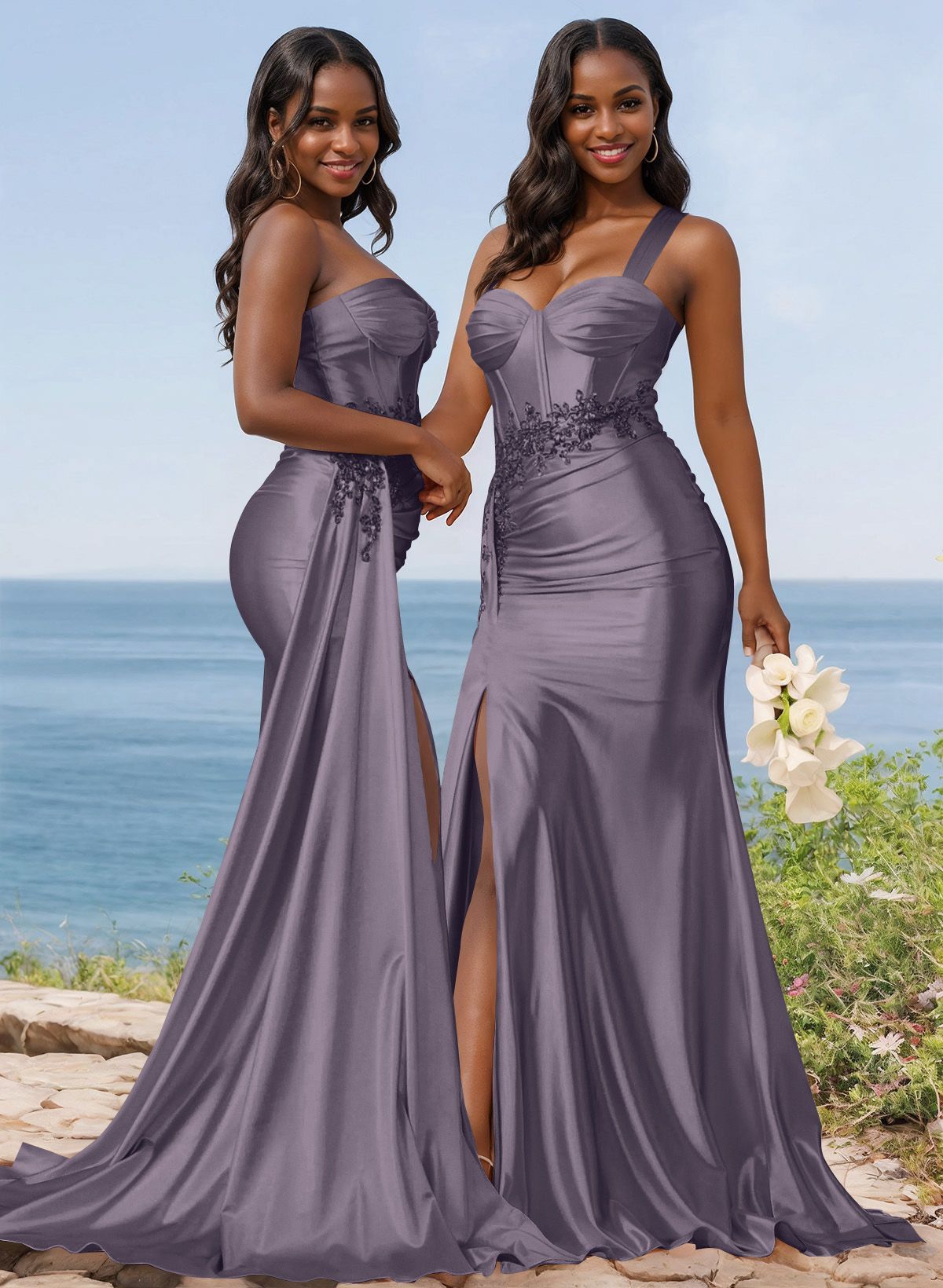 Trumpet/Mermaid Silk Like Satin Bridesmaid Dresses With High Split, product image 26