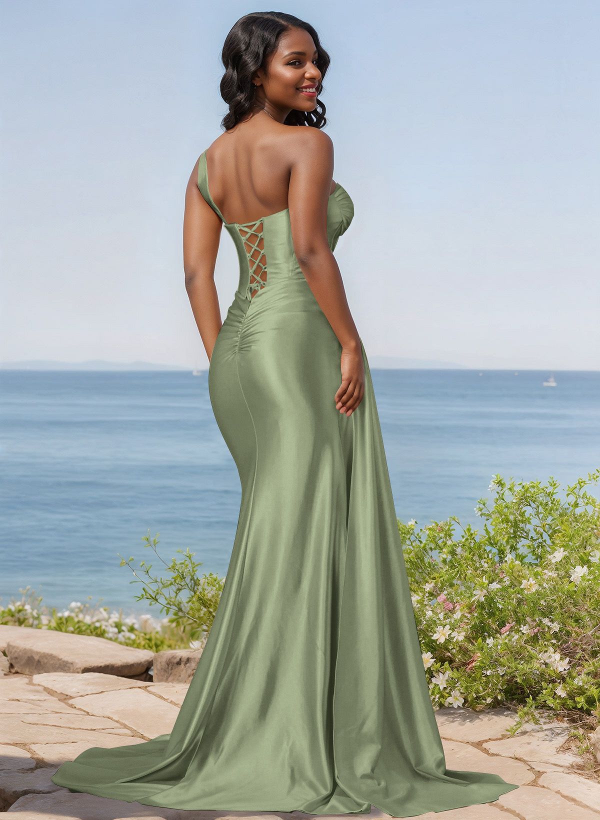 Trumpet/Mermaid Silk Like Satin Bridesmaid Dresses With High Split, product image 19