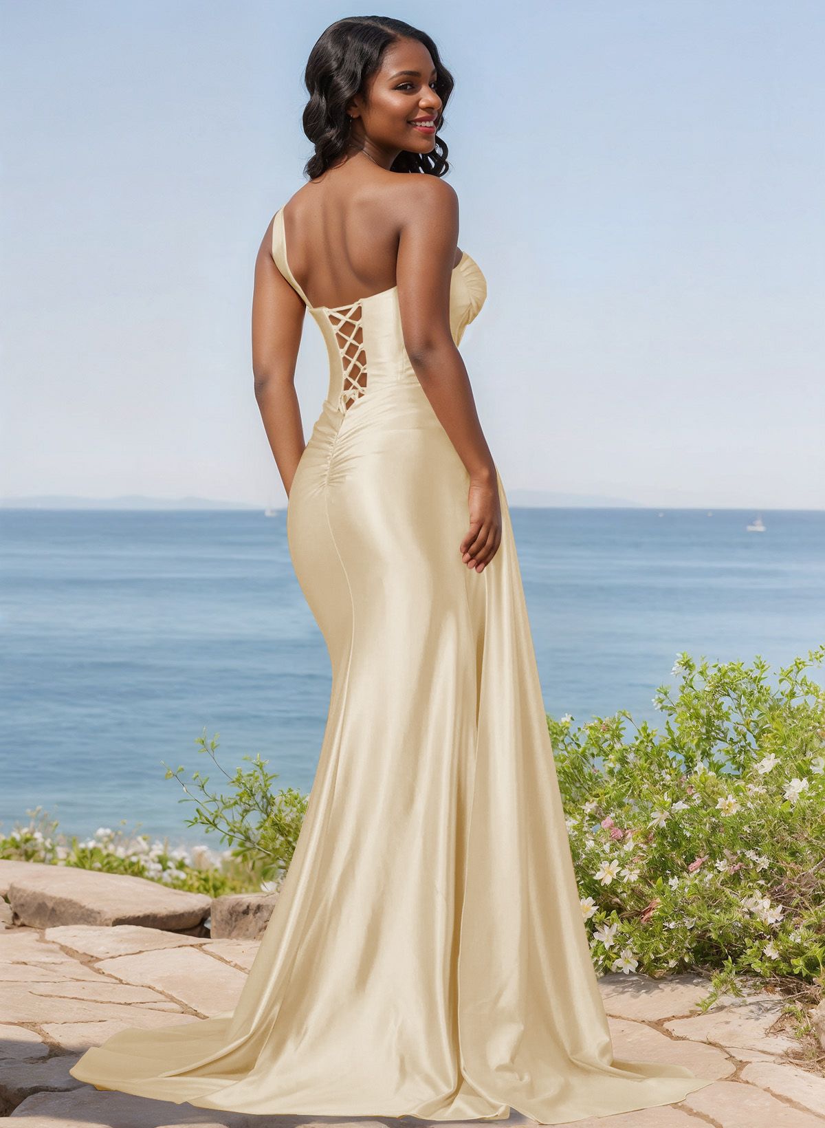 Trumpet/Mermaid Silk Like Satin Bridesmaid Dresses With High Split, product image 29