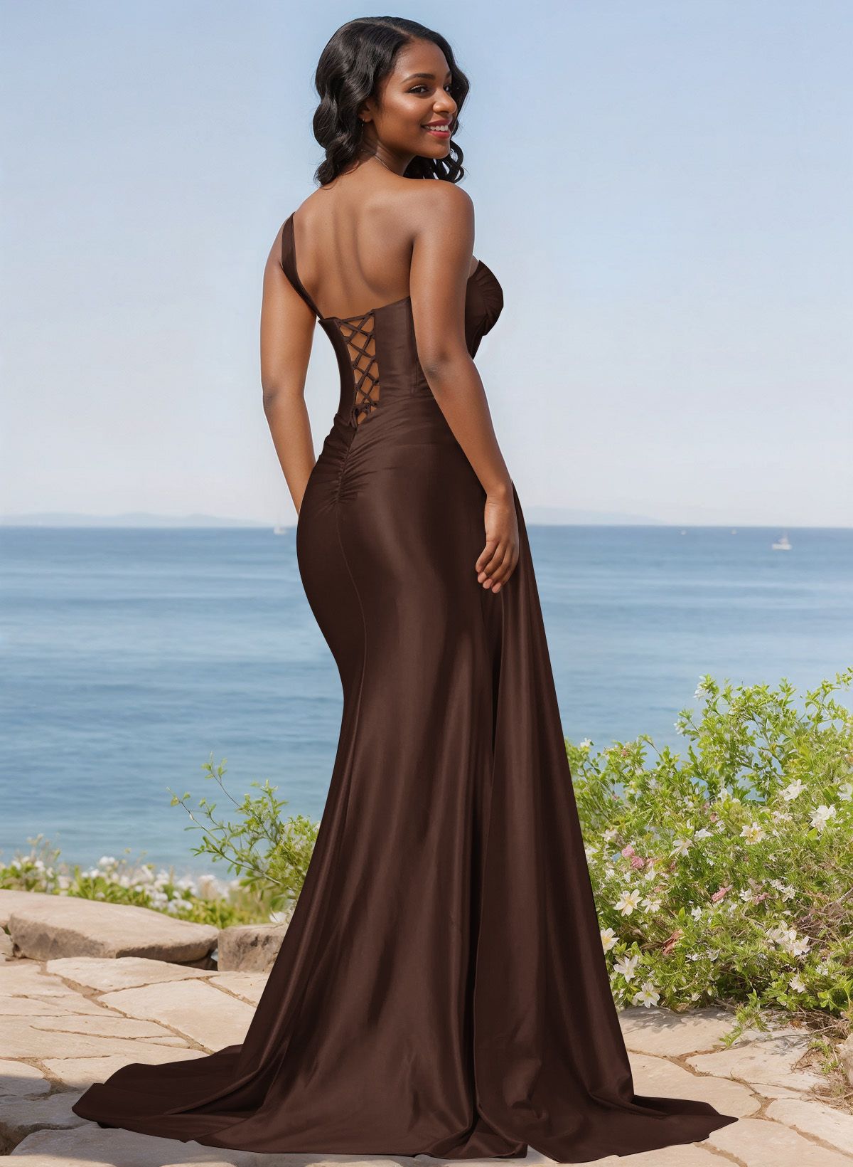 Trumpet/Mermaid Silk Like Satin Bridesmaid Dresses With High Split, product image 89