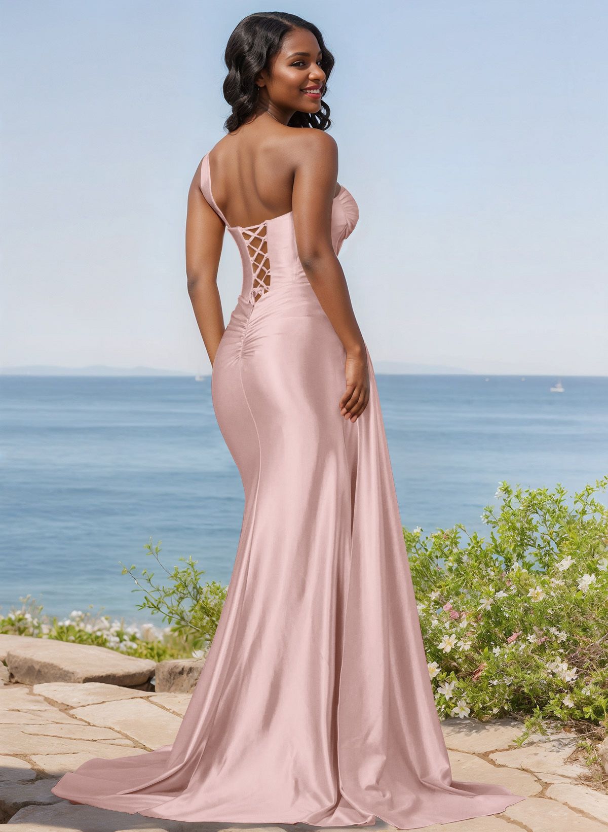 Trumpet/Mermaid Silk Like Satin Bridesmaid Dresses With High Split, product image 9