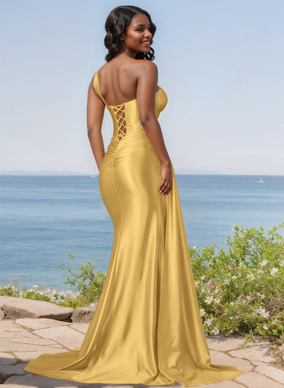 Trumpet/Mermaid Silk Like Satin Bridesmaid Dresses With High Split, product image 75
