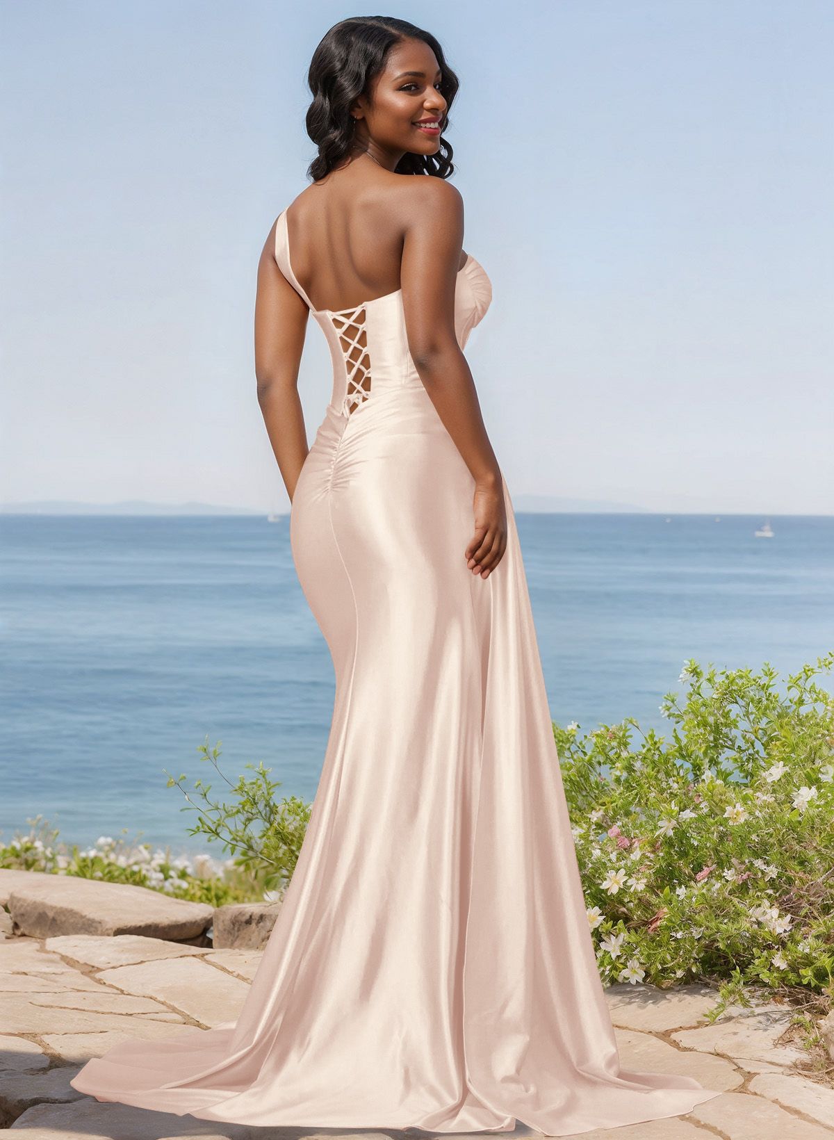 Trumpet/Mermaid Silk Like Satin Bridesmaid Dresses With High Split, product image 41