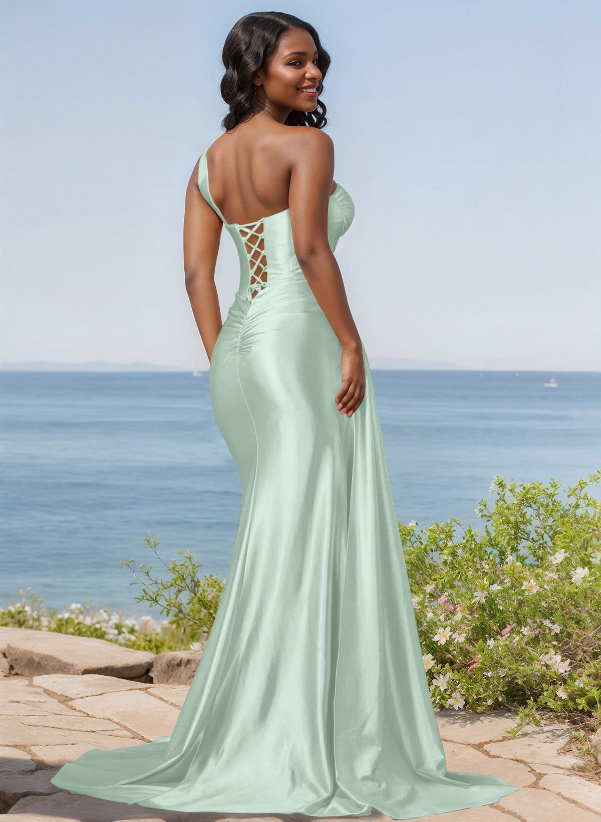 Trumpet/Mermaid Silk Like Satin Bridesmaid Dresses With High Split, product image 87
