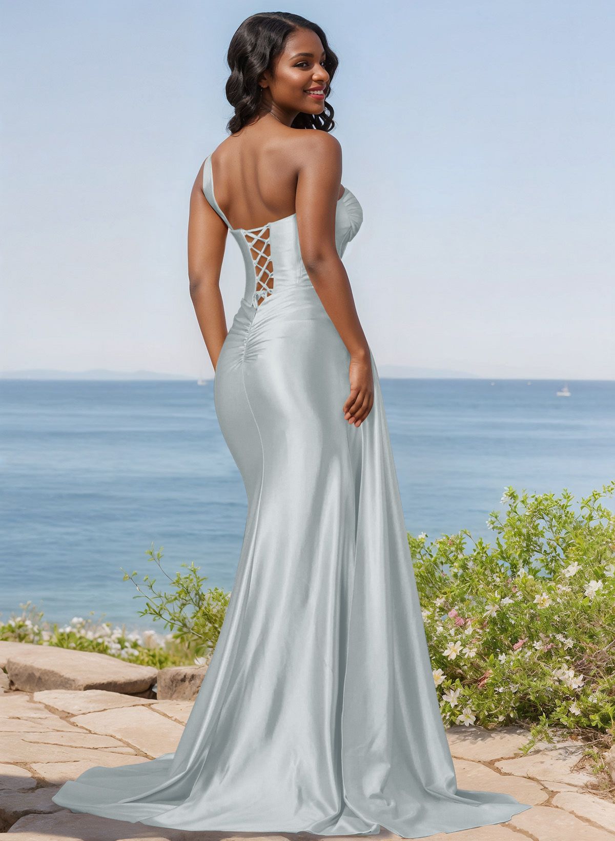 Trumpet/Mermaid Silk Like Satin Bridesmaid Dresses With High Split, product image 31