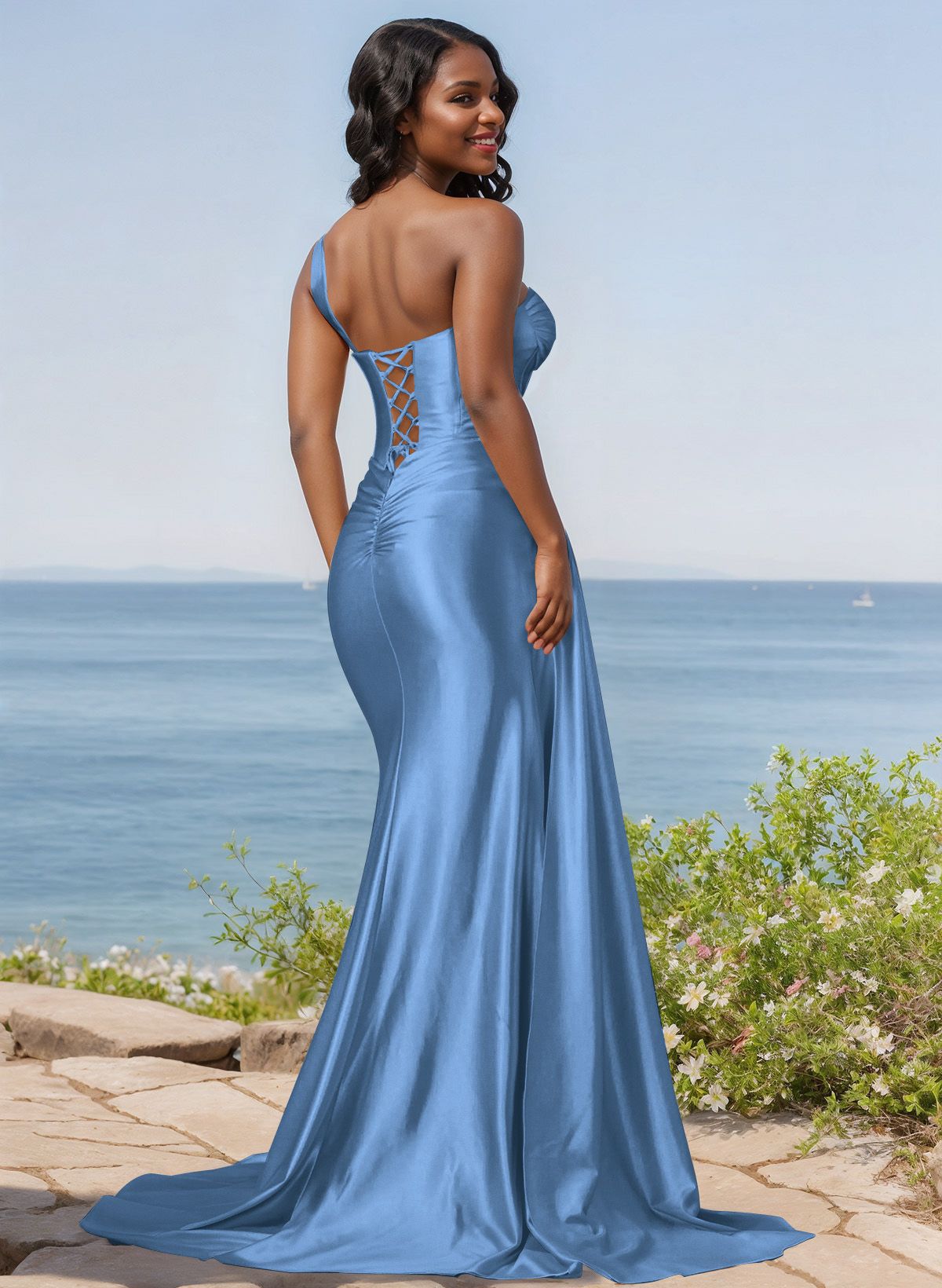 Trumpet/Mermaid Silk Like Satin Bridesmaid Dresses With High Split, product image 21