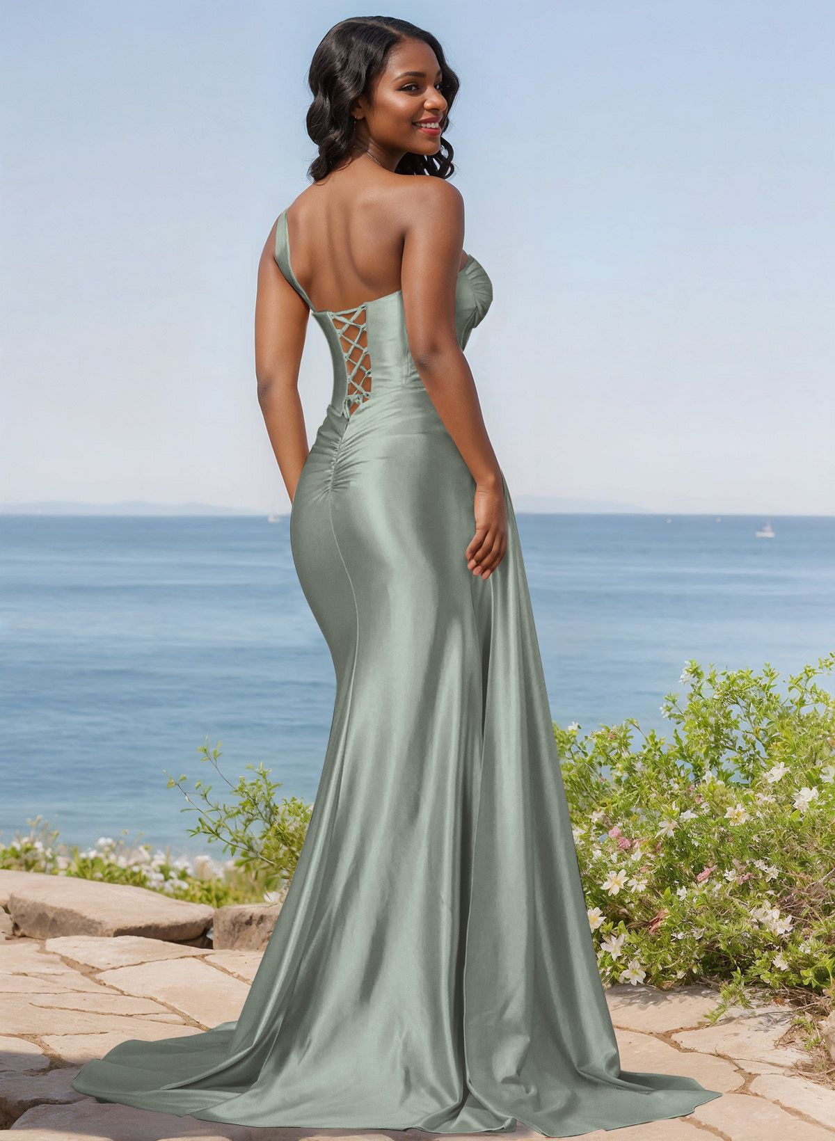 Trumpet/Mermaid Silk Like Satin Bridesmaid Dresses With High Split, product image 47