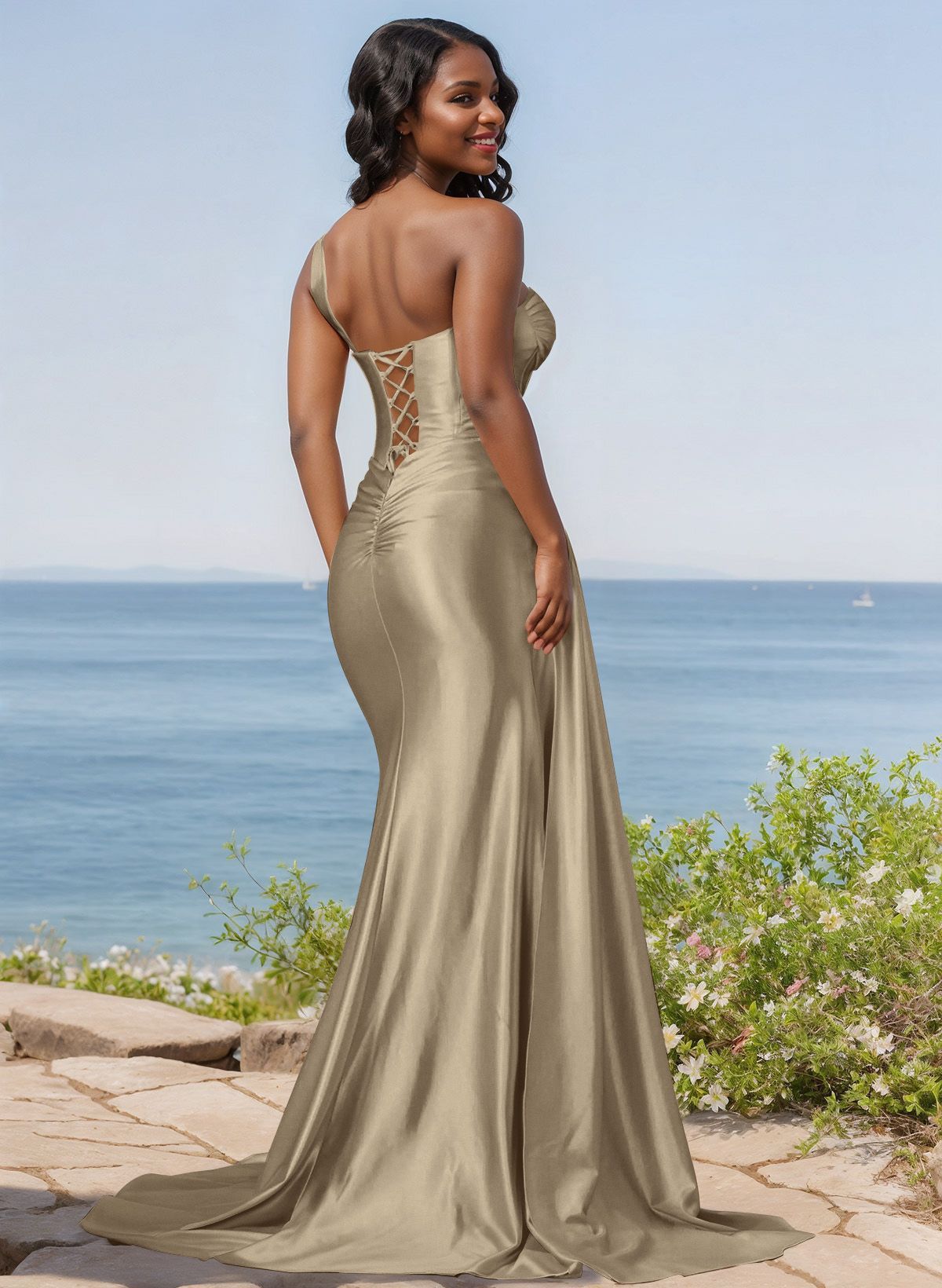 Trumpet/Mermaid Silk Like Satin Bridesmaid Dresses With High Split, product image 63