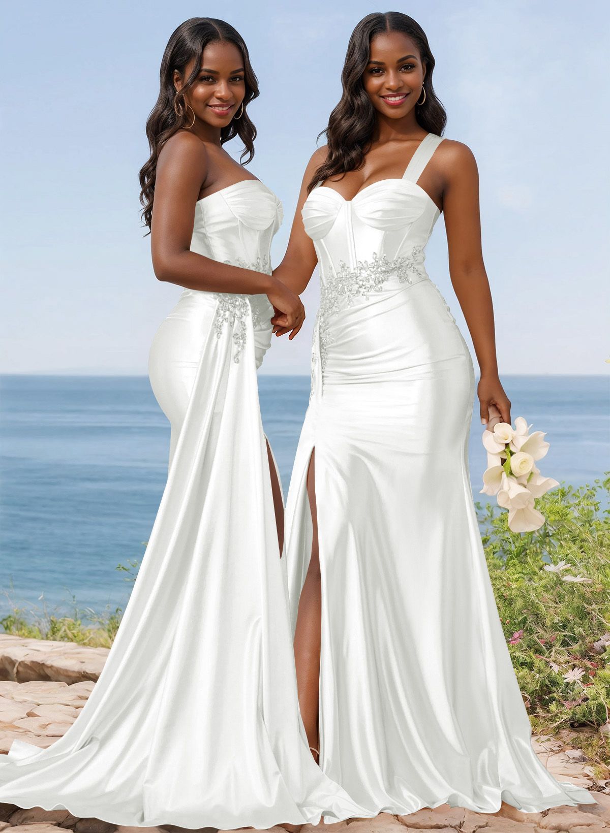 Trumpet/Mermaid Silk Like Satin Bridesmaid Dresses With High Split, product image 44