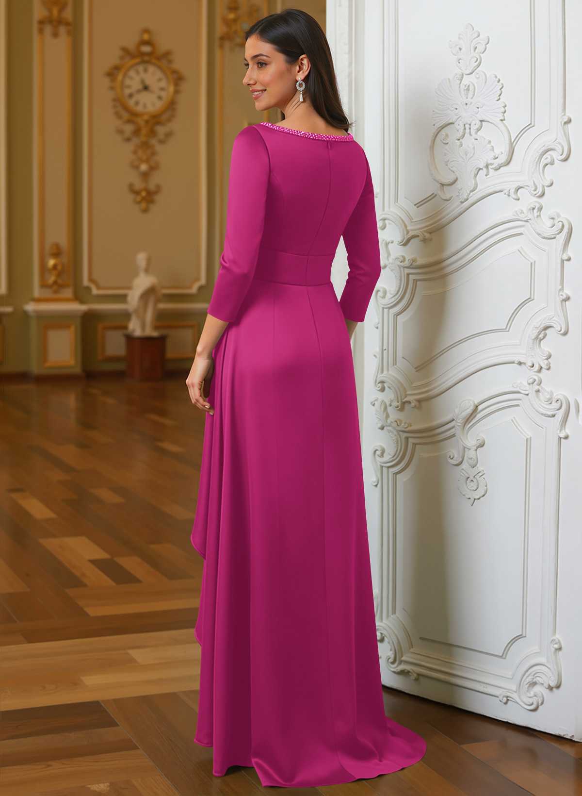 A-Line Scoop Neck 3/4 Sleeves Floor-Length Acetate Satin Mother Of The Bride Dresses