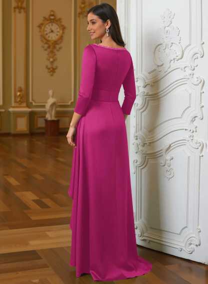 A-Line Scoop Neck 3/4 Sleeves Floor-Length Acetate Satin Mother Of The Bride Dresses