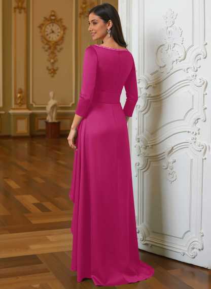 A-Line Scoop Neck 3/4 Sleeves Floor-Length Acetate Satin Mother Of The Bride Dresses